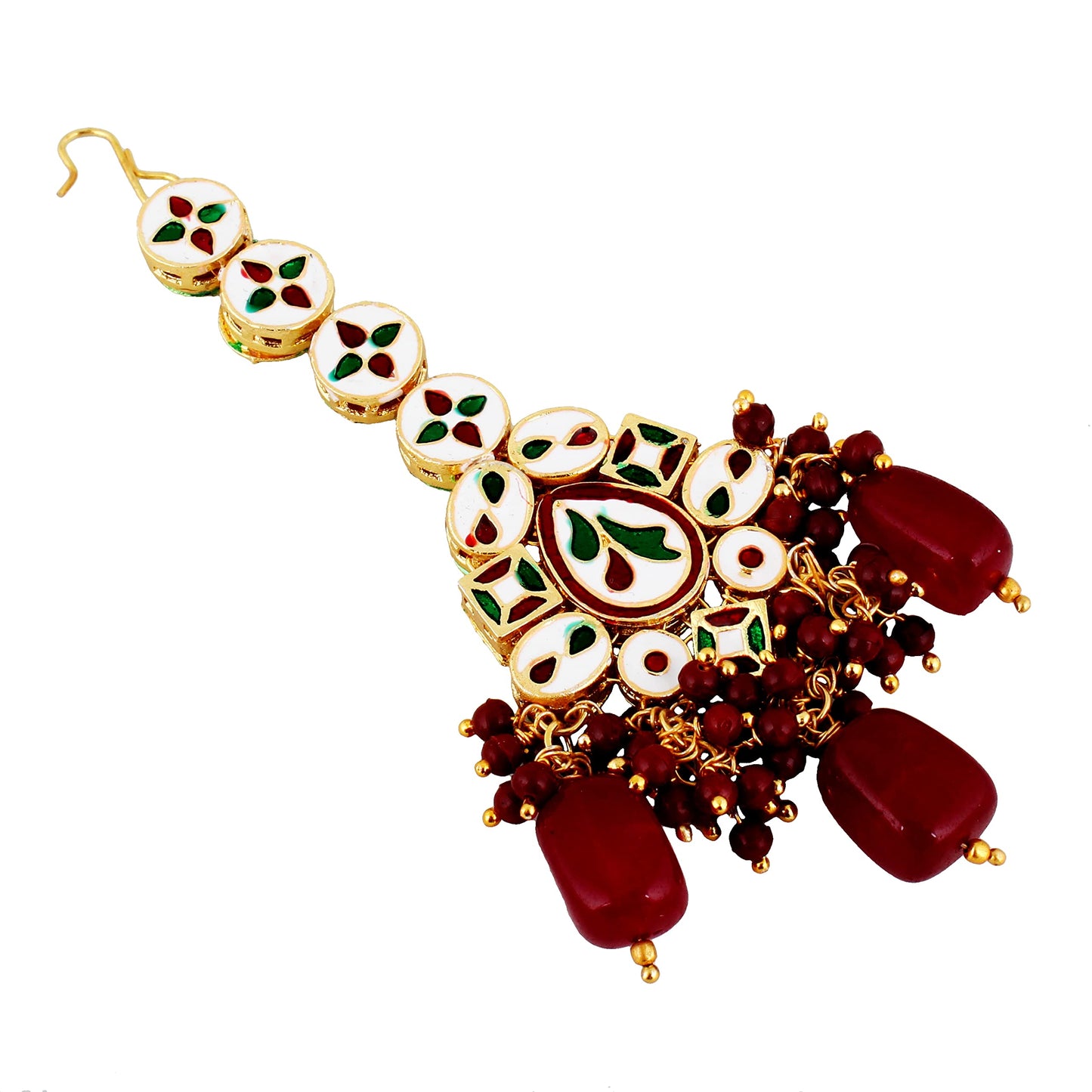 Lucky Jewellery Meenakari 18K Gold plated Maroon color Uncut dibbi Kundan Combo Necklace Set