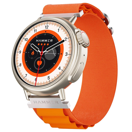 HAMMER Active 3.0 1.39" Round Dial Smart Watch for Men, Always On Display, Metallic Body, Bluetooth Calling, Notifications (Pop Orange)