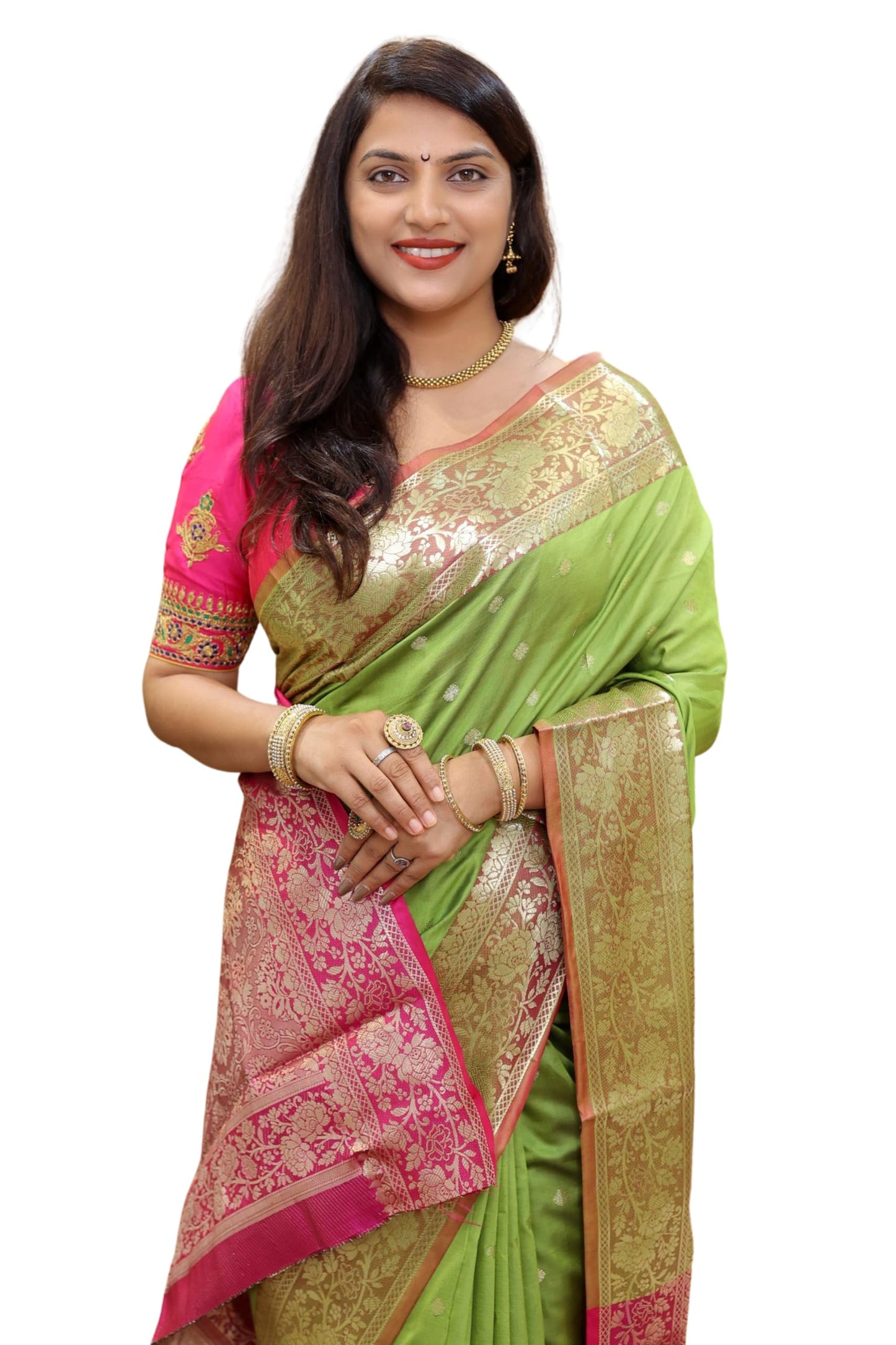 AMIRAT Women's Jacquard Silk Saree (Mahi Vol-1_Perrot Green)