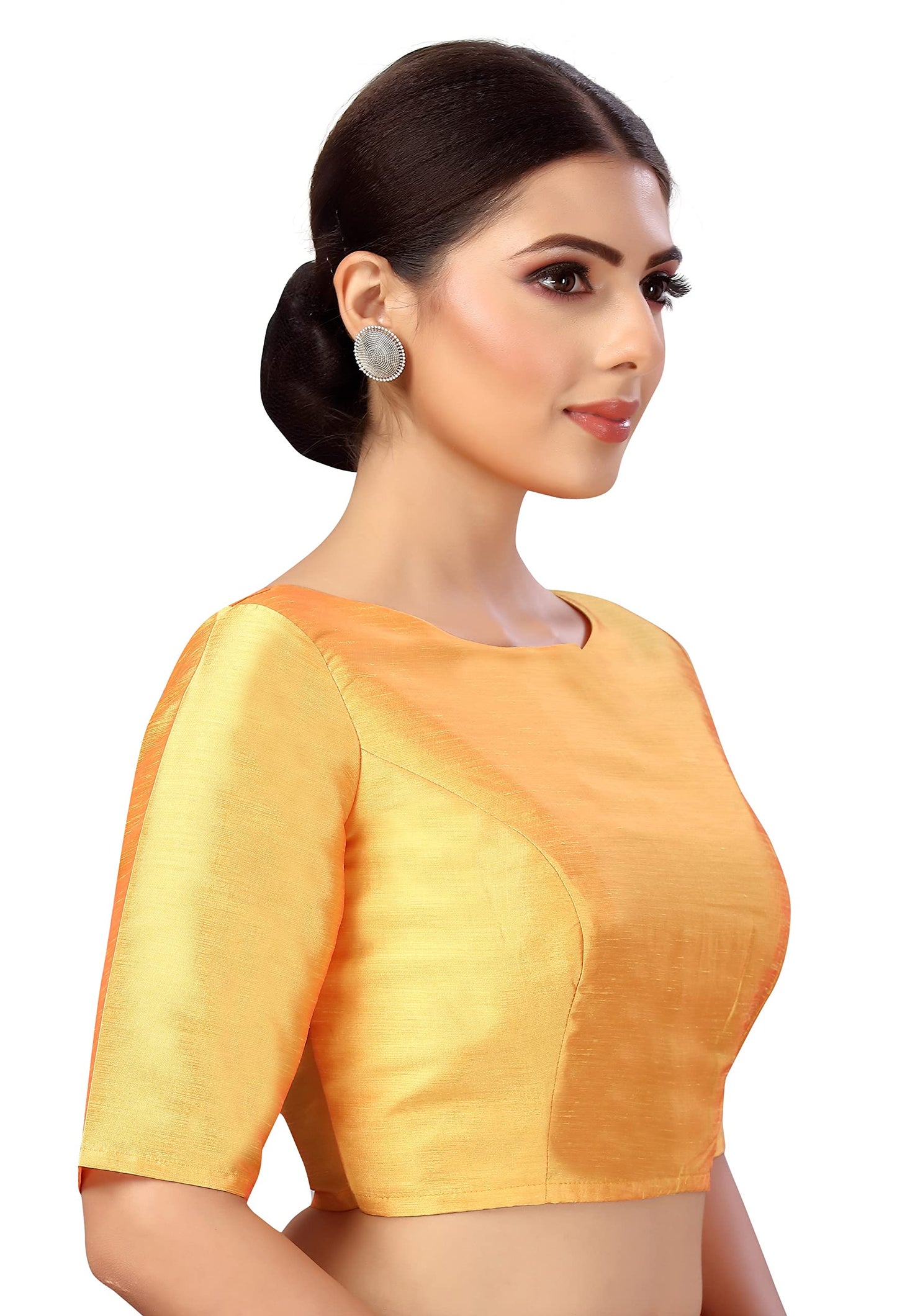 Studio Shringaar Women's Polyester Elbow Length Sleeves Plain Coloured Saree Blouse(Orange, 42)