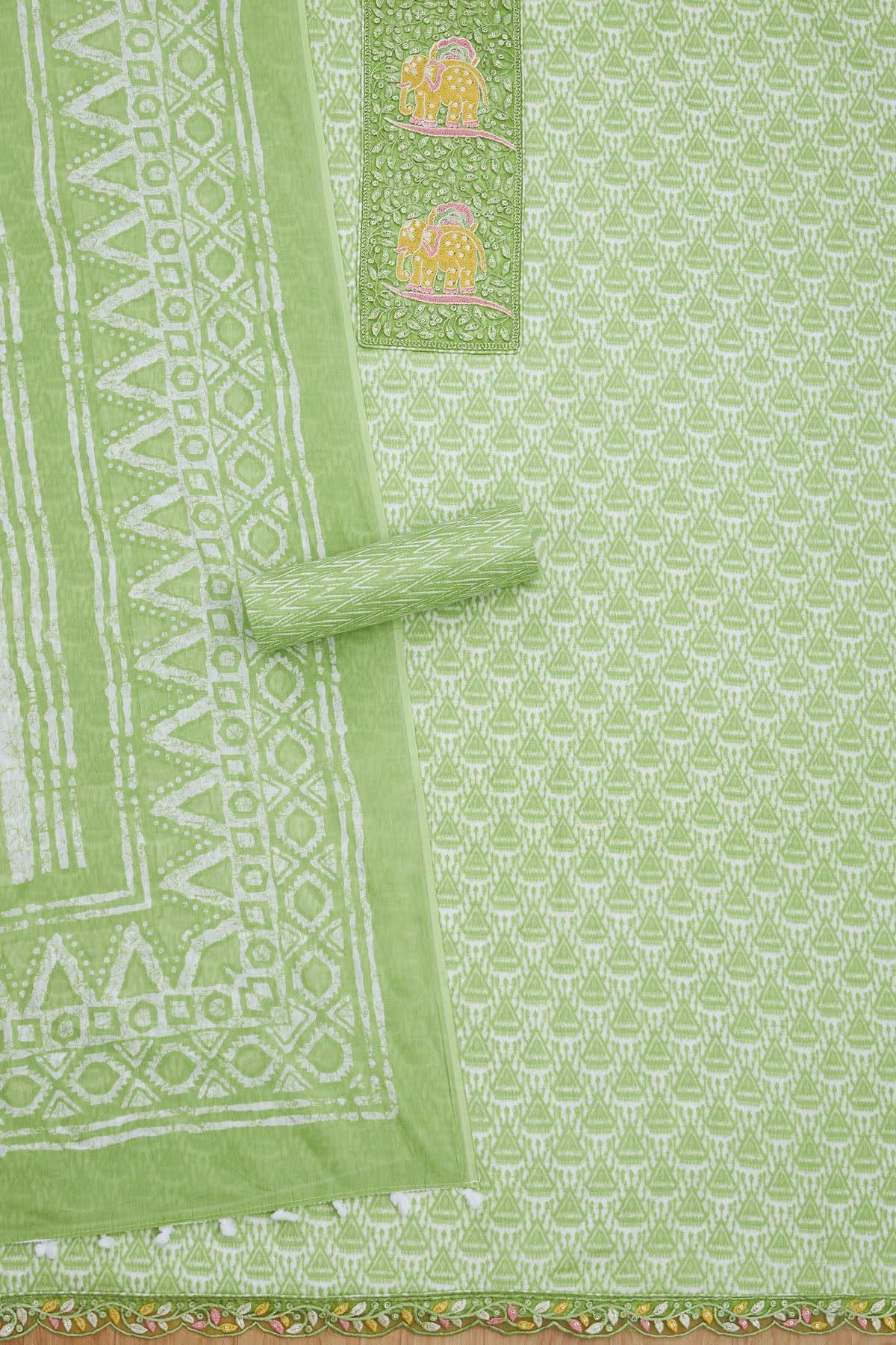 Soch Womens Green Cotton Ethnic Motif Unstitch Dress Material