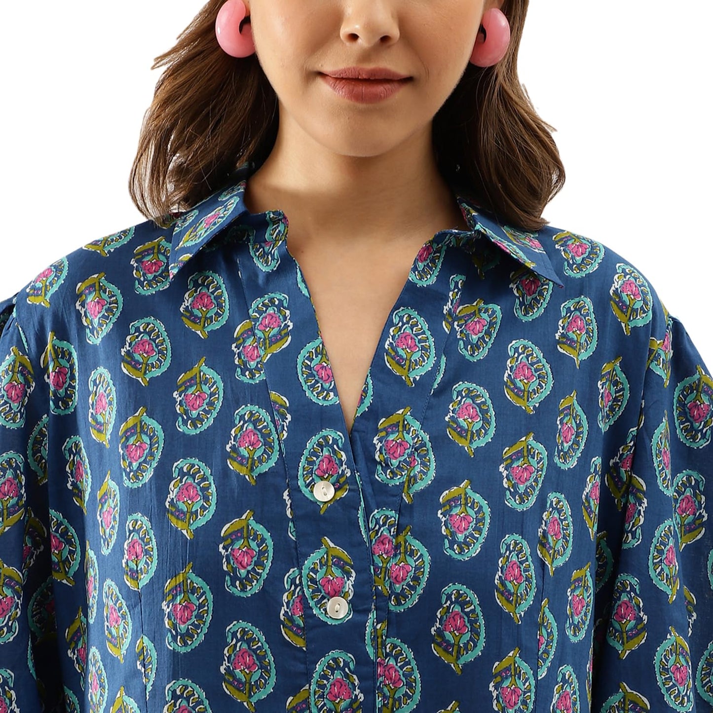 Divena Blue Paisley Printed Cotton Dress for Women