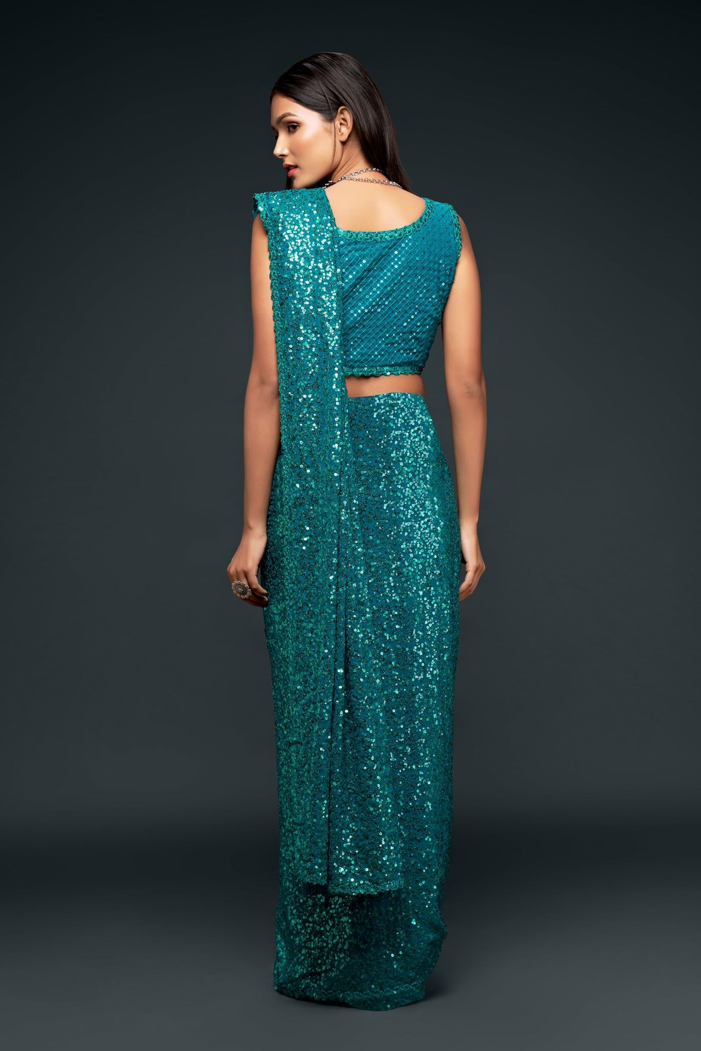 TRENDMALLS Women's Georgette Sequins Work Heavy Saree with Blouse Piece (Latest-sequins-party-wedding-sarees,Many Colors) (Morpeach)