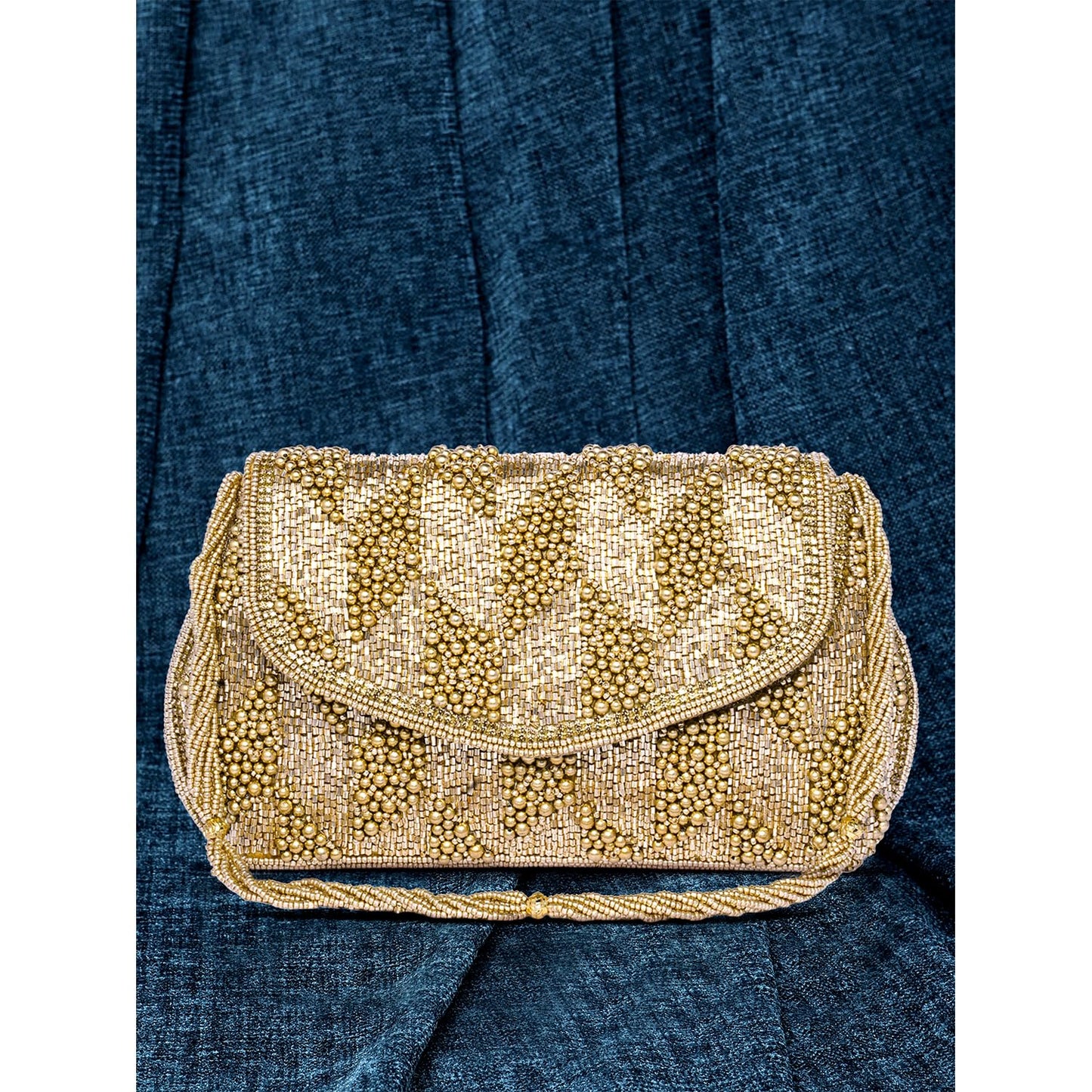 Peora Gold Clutch Purses for Women Handmade Evening Sling Handbag Stylish Bridal Fashion Clutch Bag for Girls (C158G)