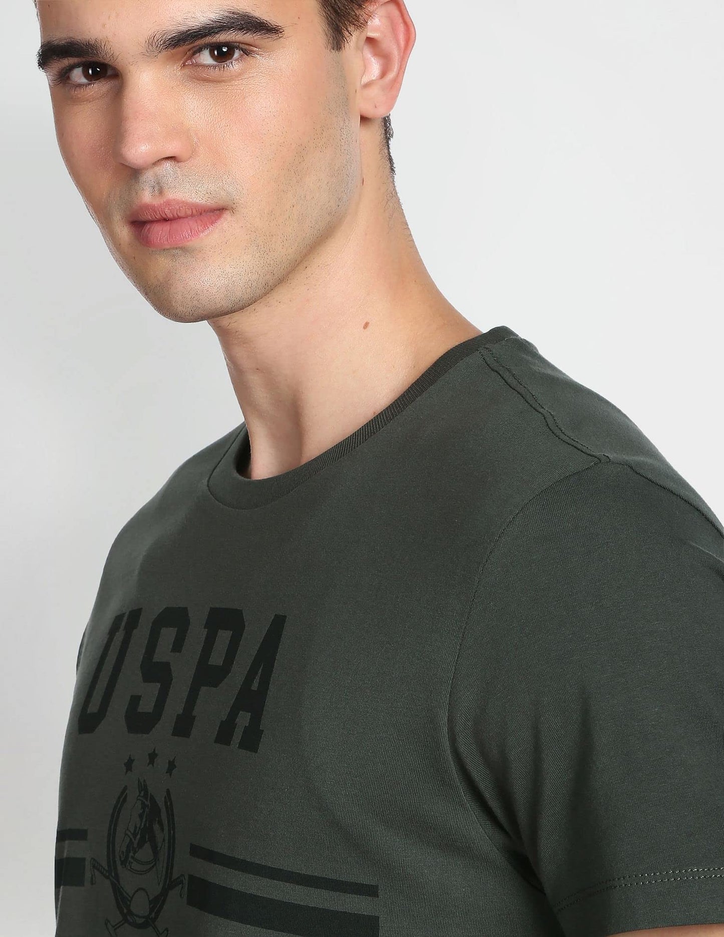 U.S. POLO ASSN. Brand Printed Cotton T-Shirts for Men - Breathable & Comfortable, Half Sleeves Mens Casual T Shirts - XL, Olive