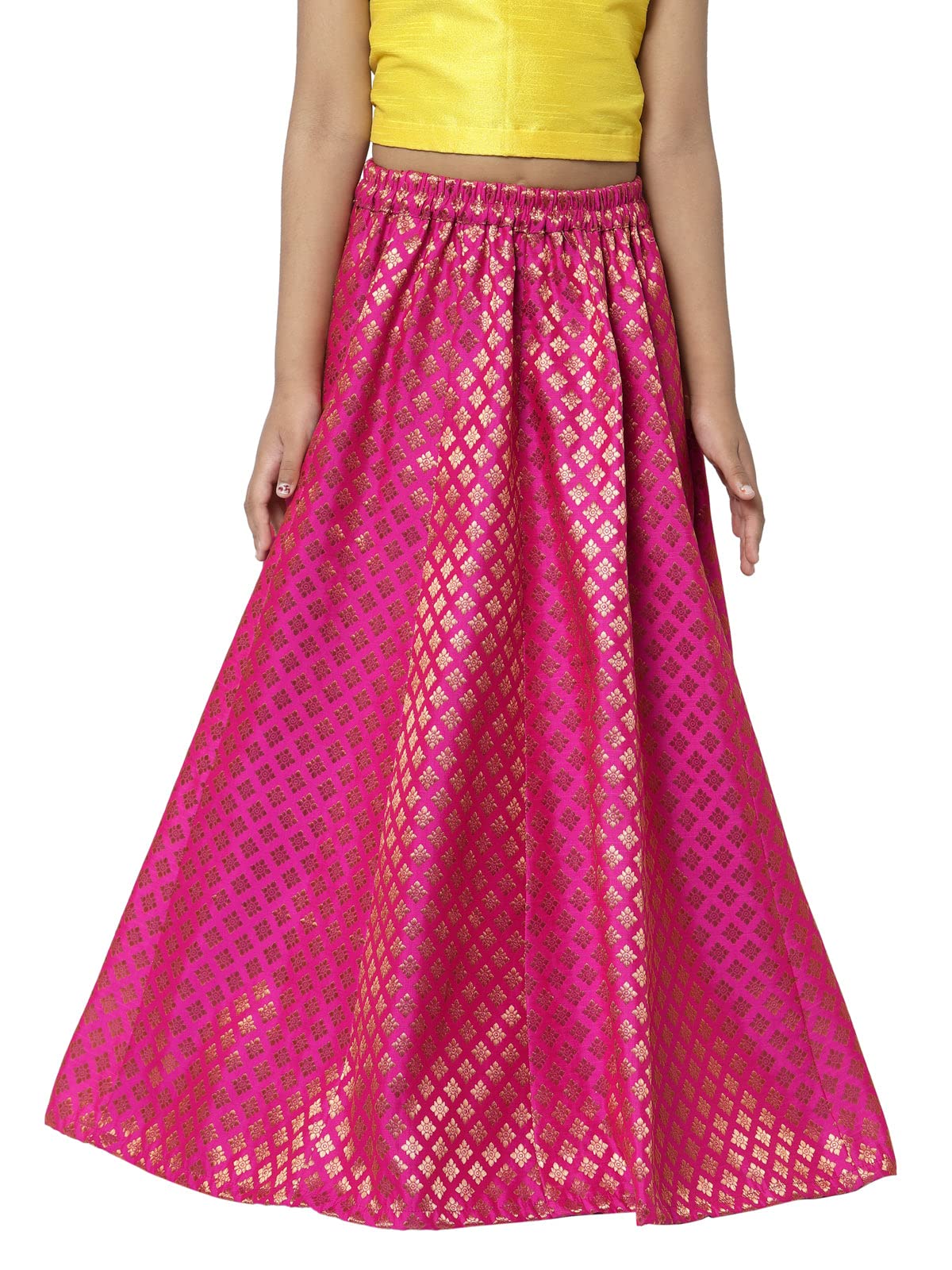 studio rasa Girls Brocade Festive Kalidaar Kids Skirt for Party Wedding (GSC12203/3-4_Pink)