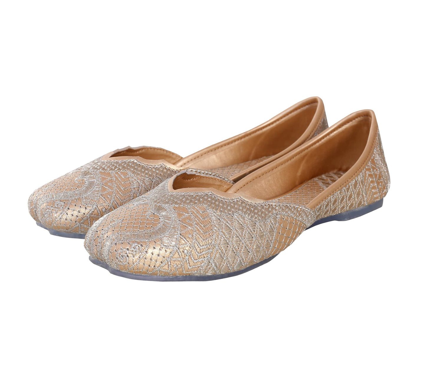 CatBird Women's Golden Embroidered Traditional Flats Punjabi Jutis 6 UK