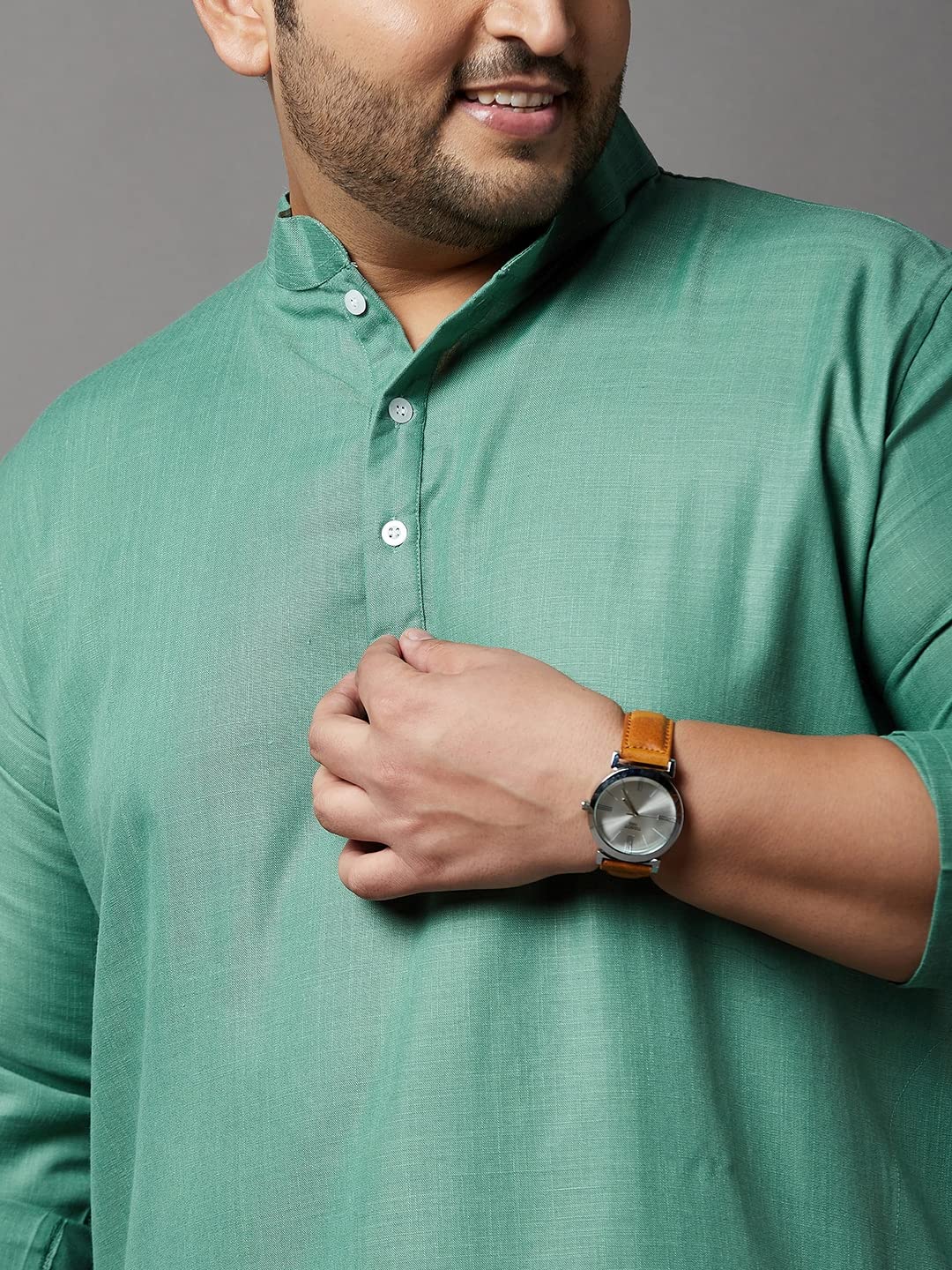 Bigbanana Plus Size Men's Cotton Blend Regular Fit Kurta (Ullas,Turquoise,4XL)