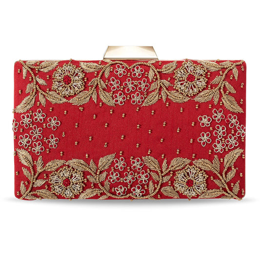 Peora Clutch Purses for Women Wedding Handmade Evening Handbags Party Bridal Clutch (C05R) Red