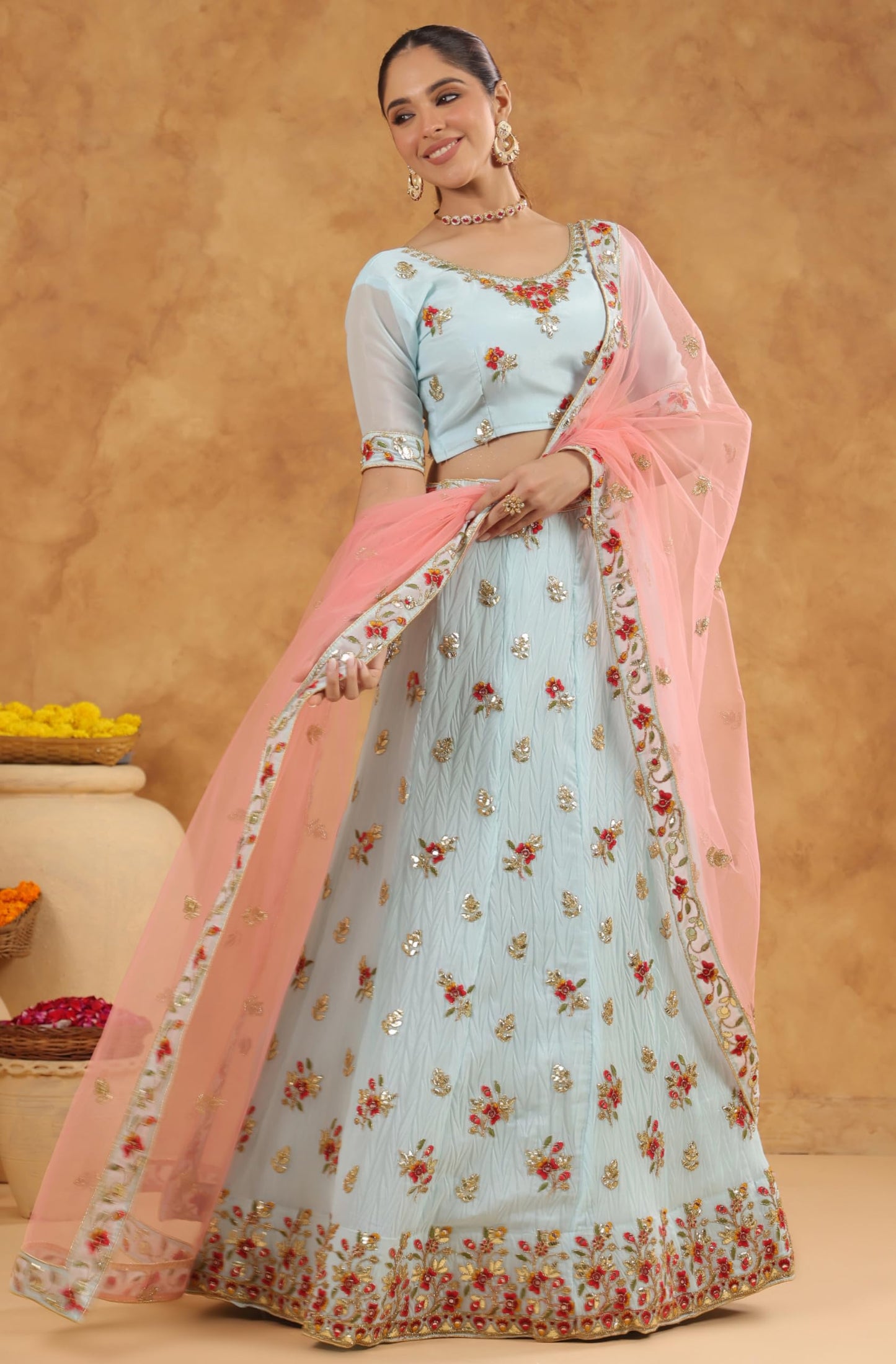 Janasya Women's Light Blue Art Silk Zari Embroidered Semi-Stitched Lehenga Choli with Dupatta Set (JAB24LC01894)