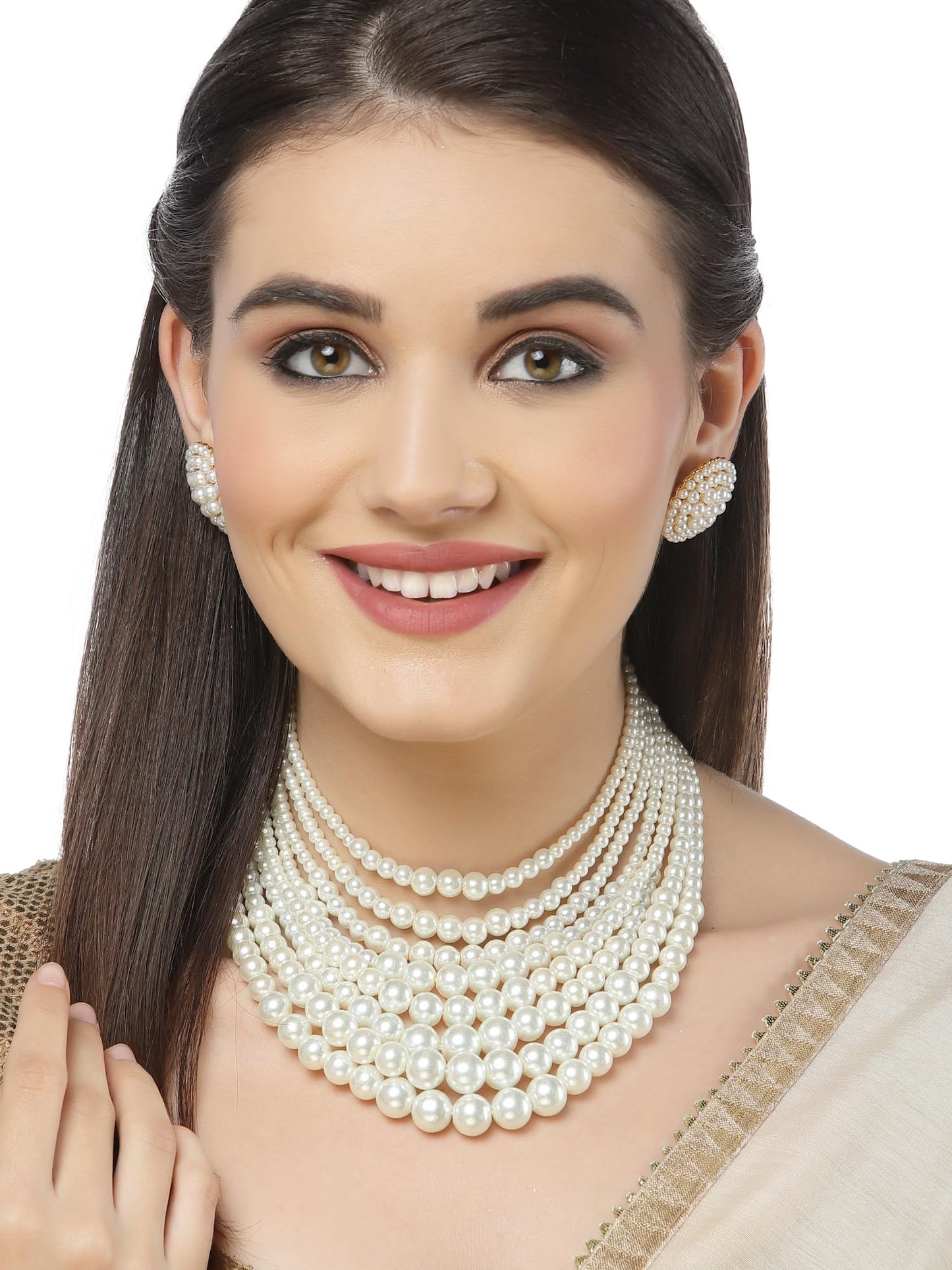 Shining Diva Fashion Pearl Necklace Jewellery Set for Women Latest Stylish Design Fancy Wedding Party Choker (15863s)