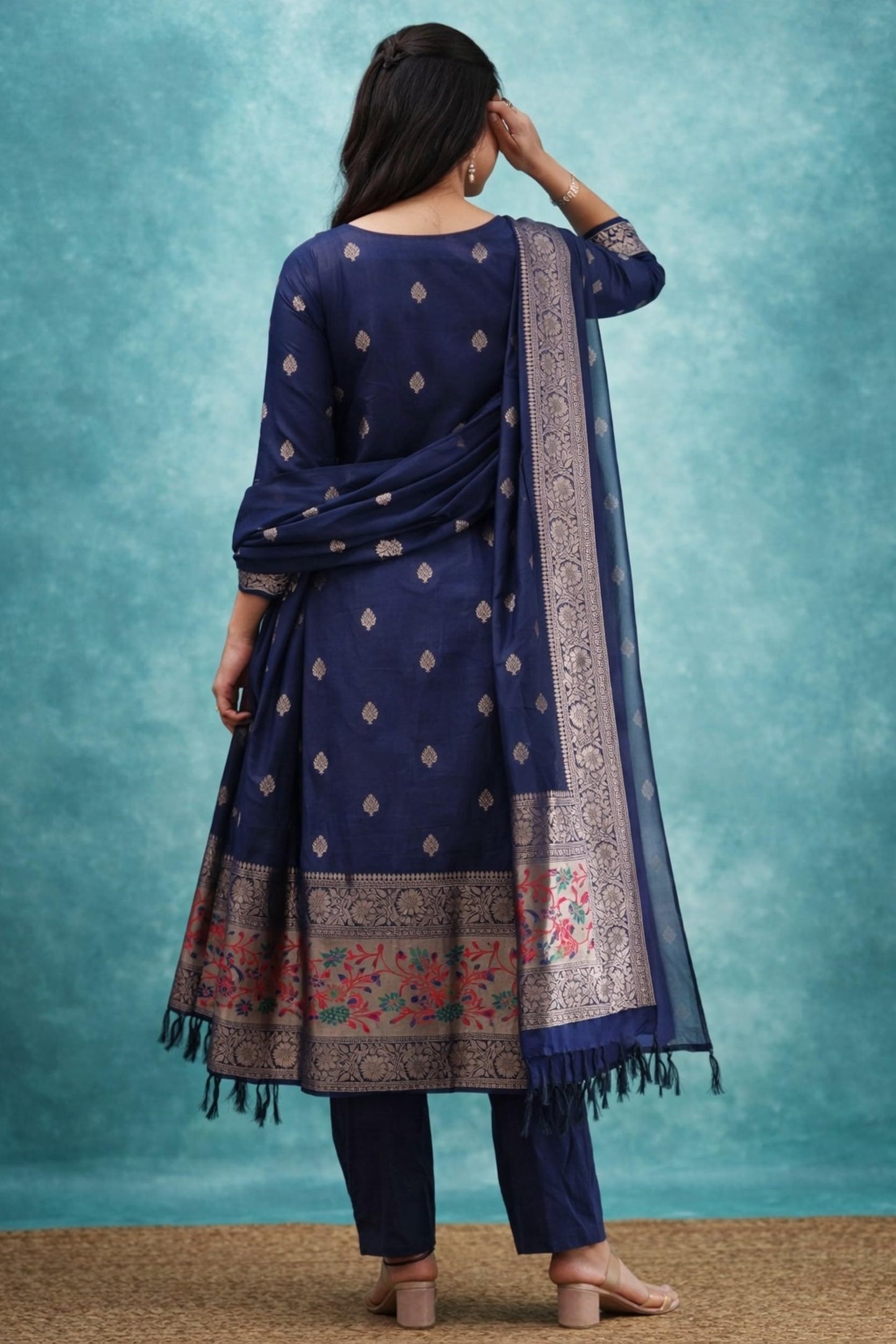 Leeli Peeri Designer Women's Art Silk Woven Zari Work Straight Kurta With Pant and Dupatta