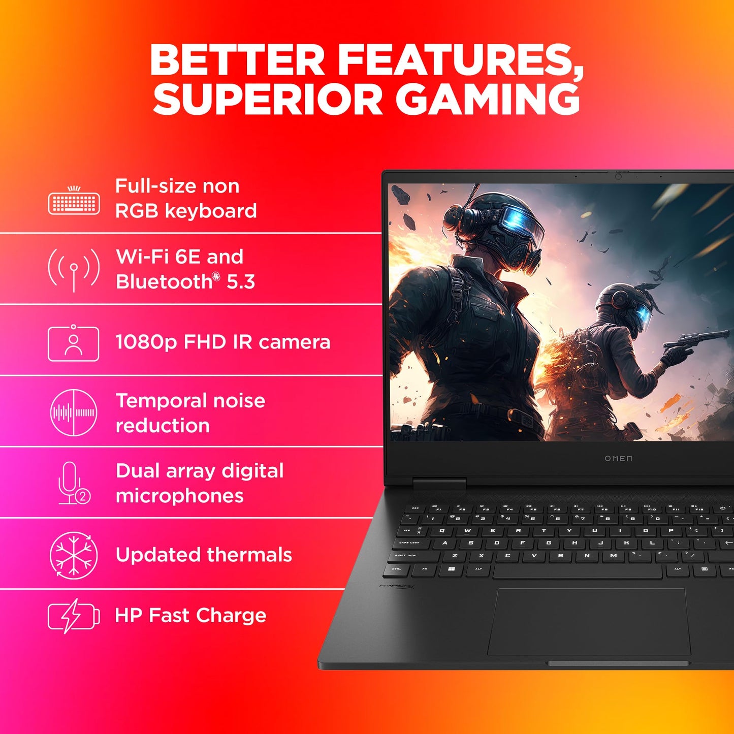 HP OMEN Gaming, 14th Gen Intel Core i7-14650HX, 16GB DDR5, 1TB SSD, 8GB NVIDIA RTX 4060, 16.1-inch(40.9cm), 144Hz, IPS, FHD Laptop, Backlit KB, HyperX audio (Win 11, Office 21, Black, 2.39kg) wf1096TX