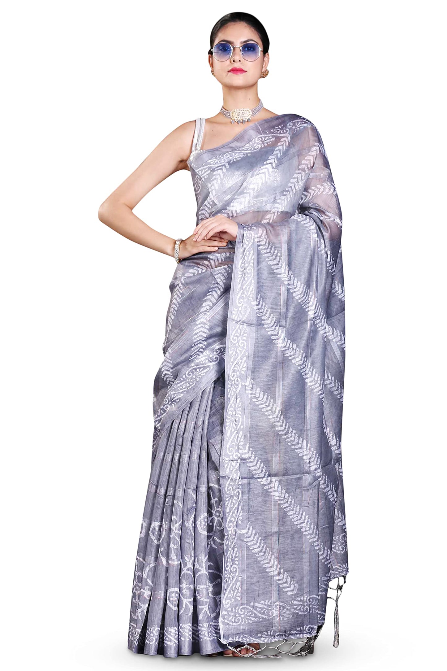 KARAGIRI Womens Digital Print Viscose Grey Saree With Blouse Piece