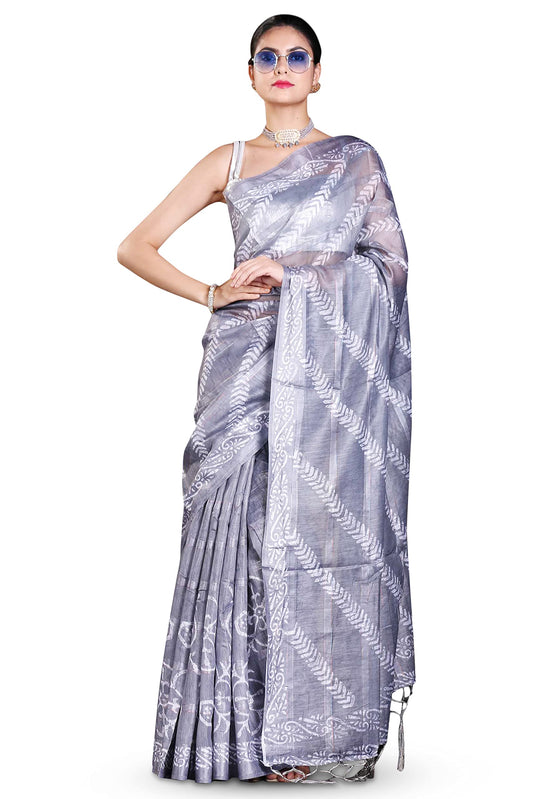 KARAGIRI Womens Digital Print Viscose Grey Saree With Blouse Piece