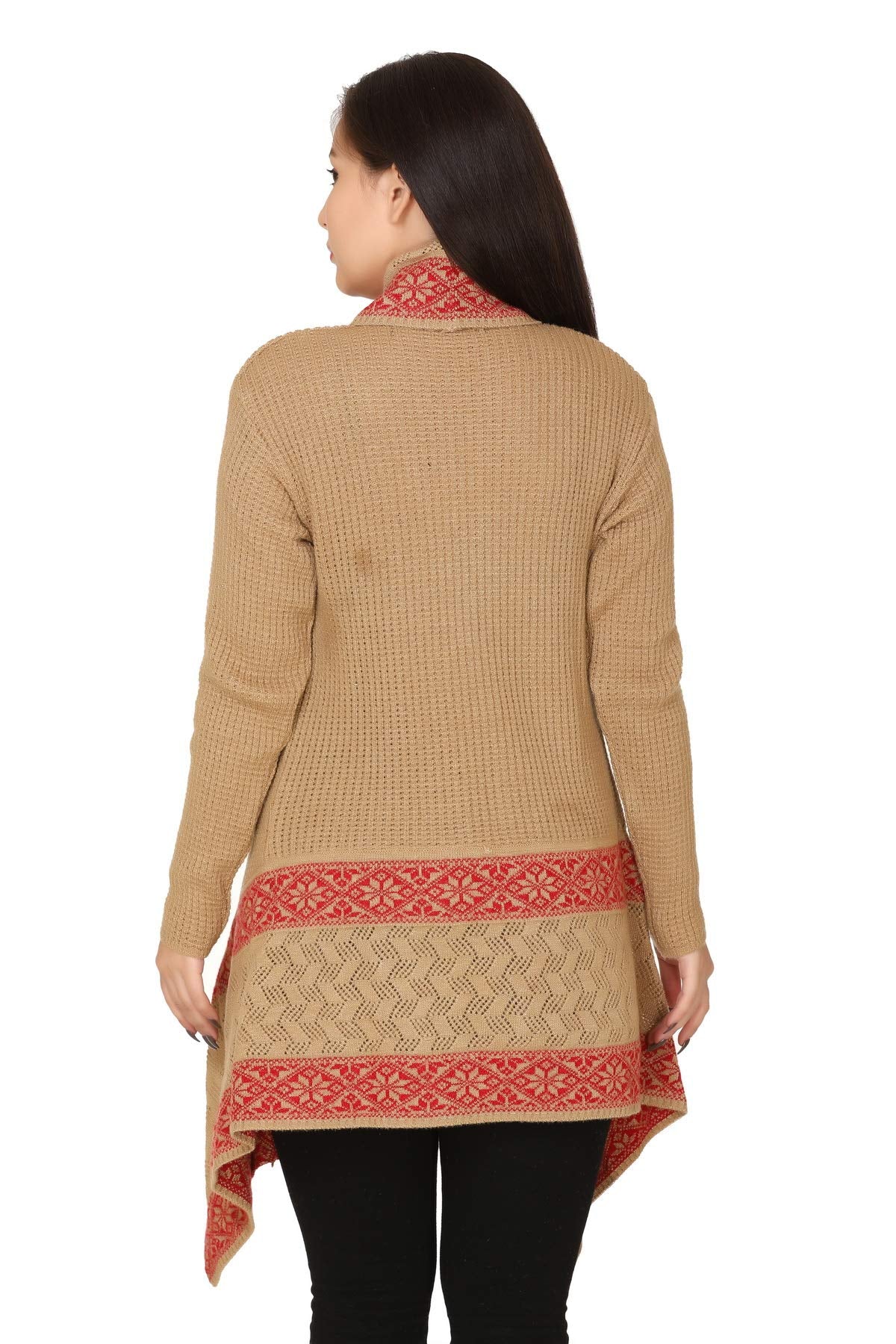 PIPASA Women Ladies Girls Winter Wear Woolen Open Front Hem Long Sleeves Shrug Top Designer Woolen Sweater Shrug Cardigan (Freesize), Red