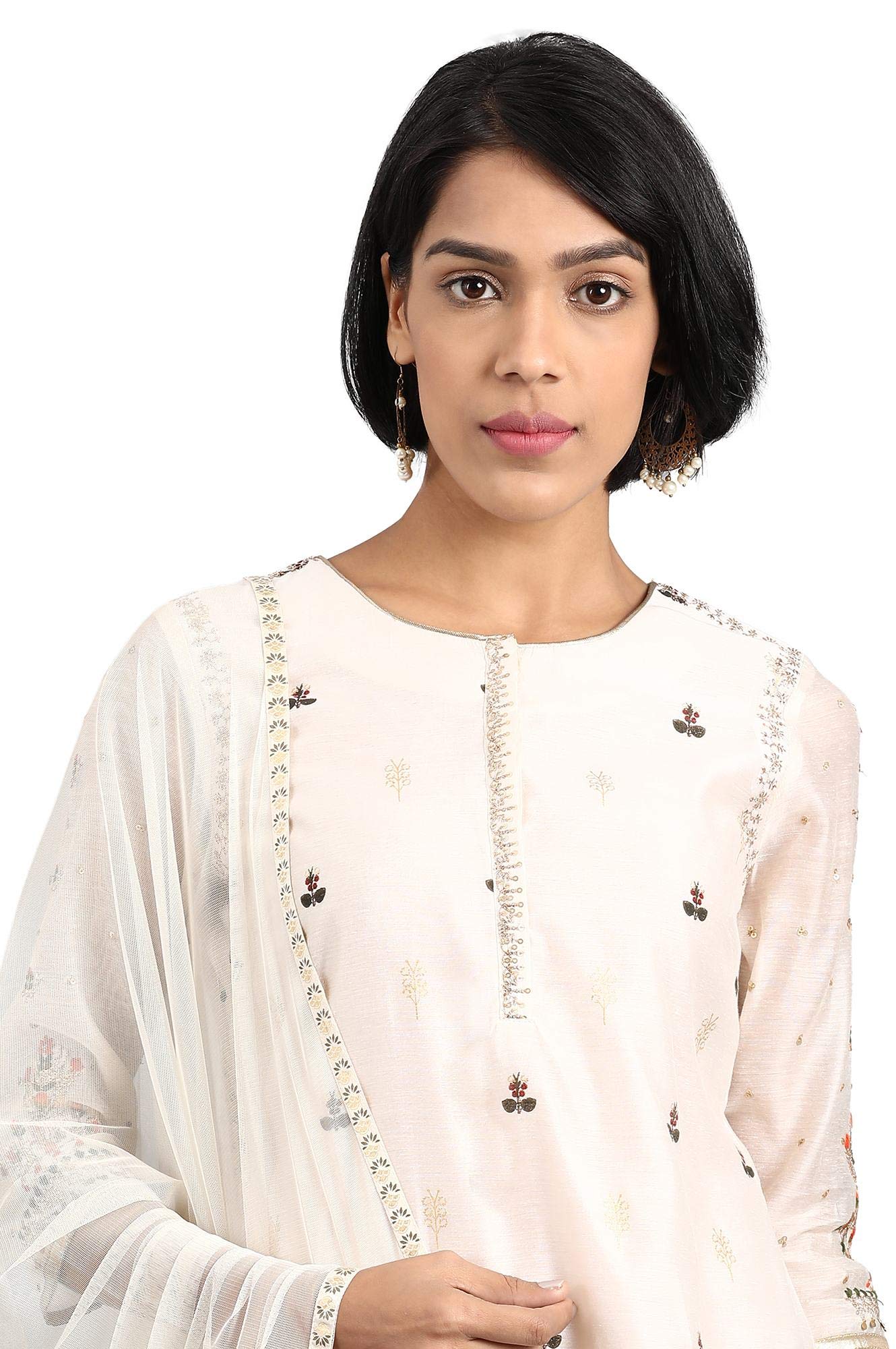 W for Woman Women's Straight Salwar Suit Set (19AUWS12920-112845_Ecru_18)