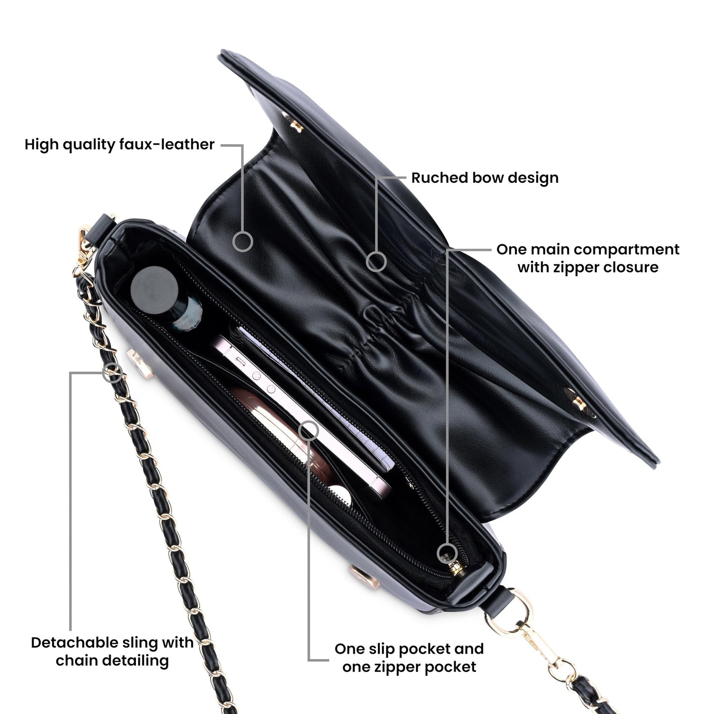 Fastrack Bow-tiful Sling | Faux-Leather Women's Handbags| Ladies Purse Handbag | Sling Bag for Casual Carry