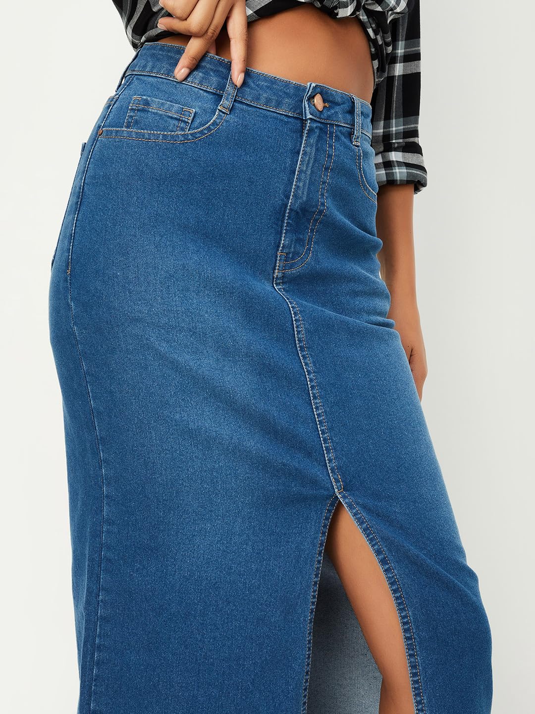 Max Women Washed Pencil Skirt (NR041DMID Blue)_26