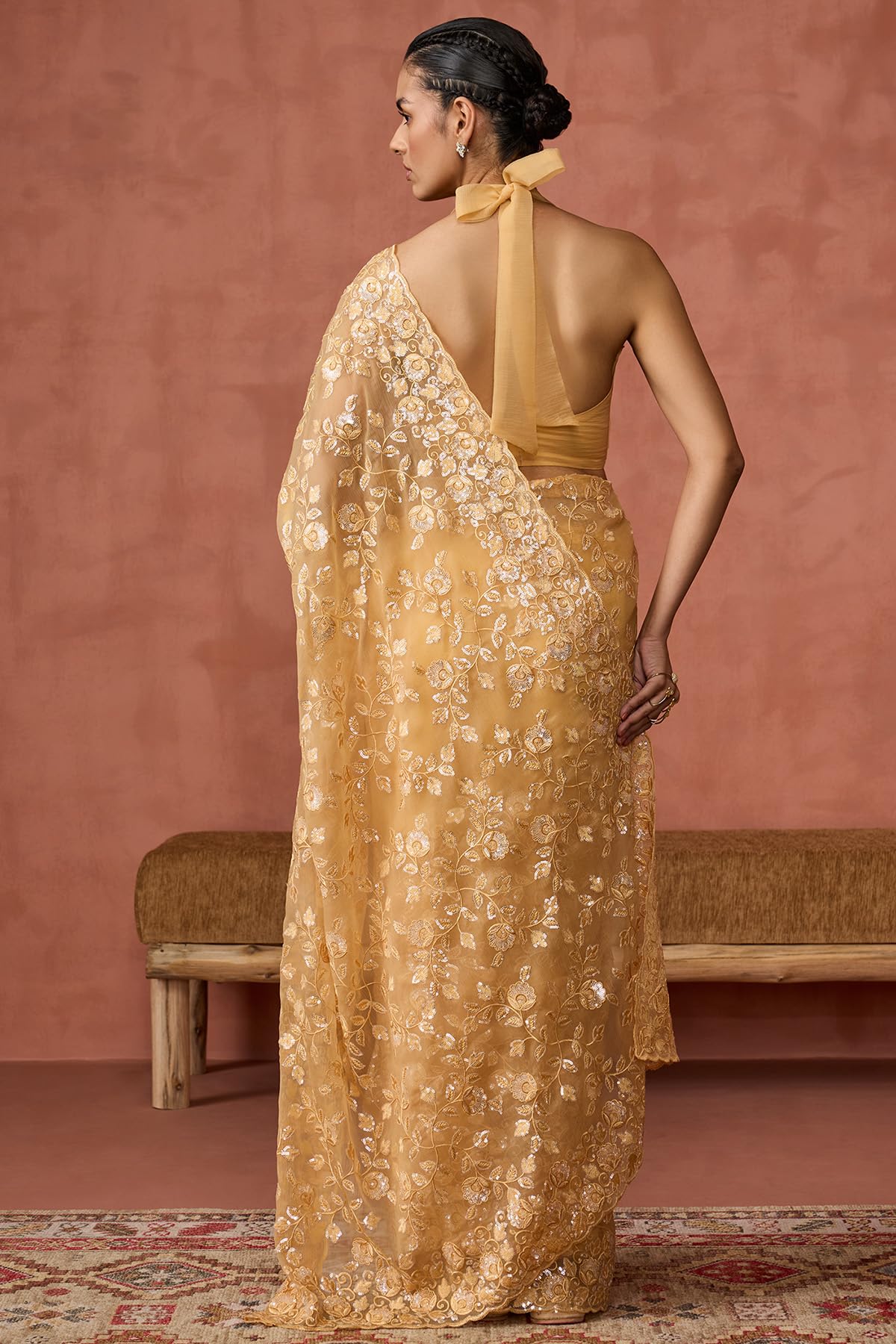 Soch Womens Yellow Georgette Embroidered Saree