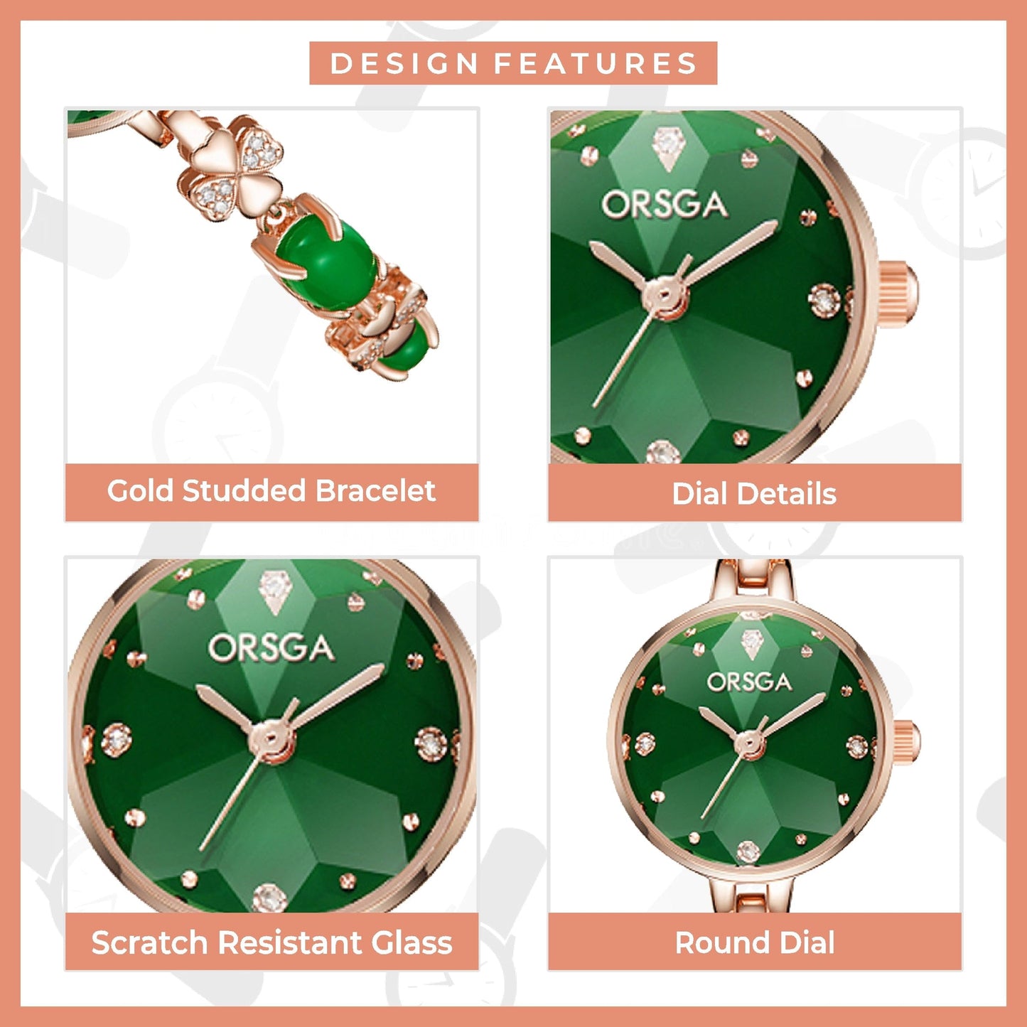 ORSGA Stainless Steel Orchid Women Watch Analog Latest Stylish Wrist Watch, Gift For Women, Birthday Gift, Anniversary - Green Rose Gold