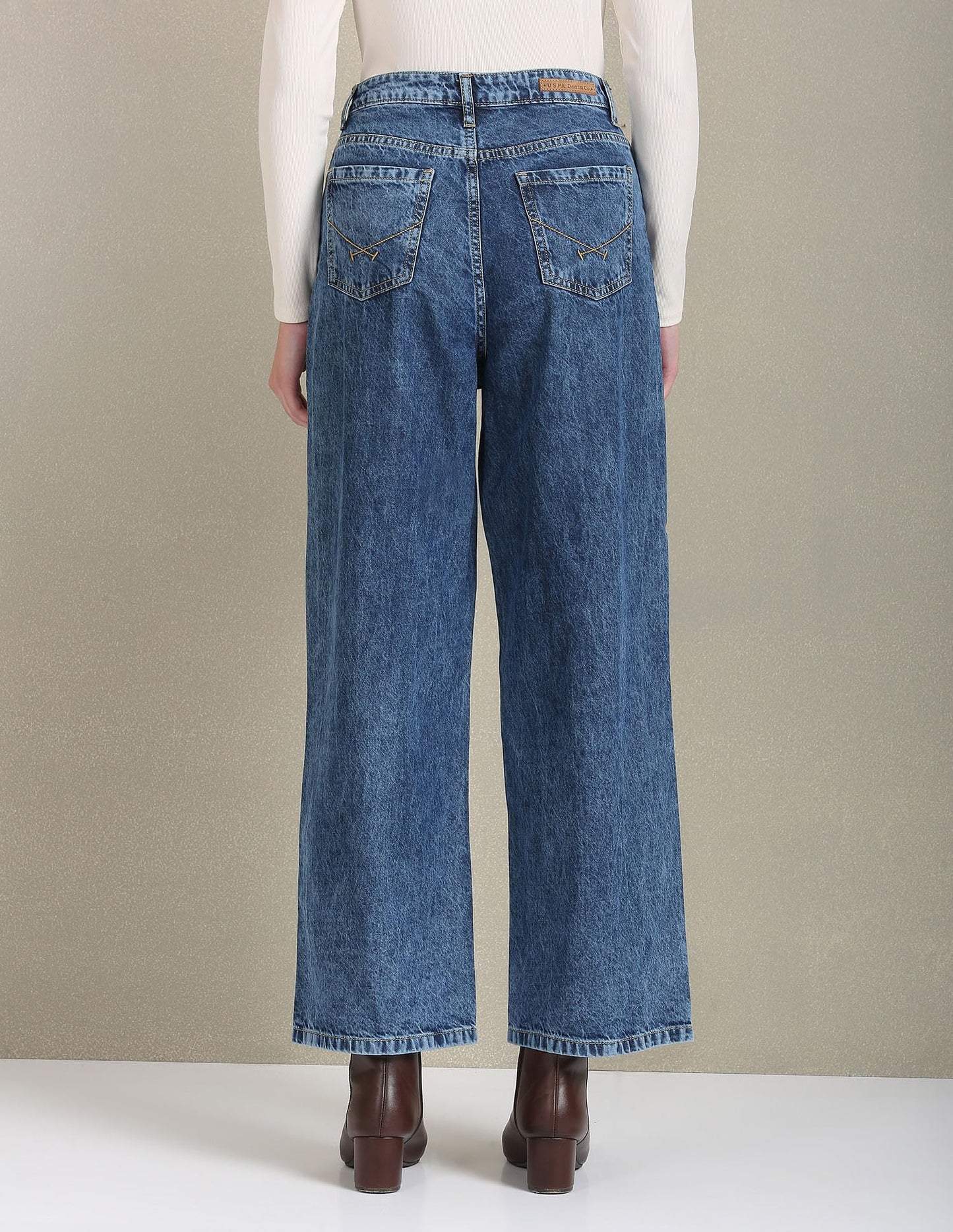 U.S. POLO ASSN. Women's Wide Leg Mid Rise Jeans (UWAW23JN050_Blue_30)