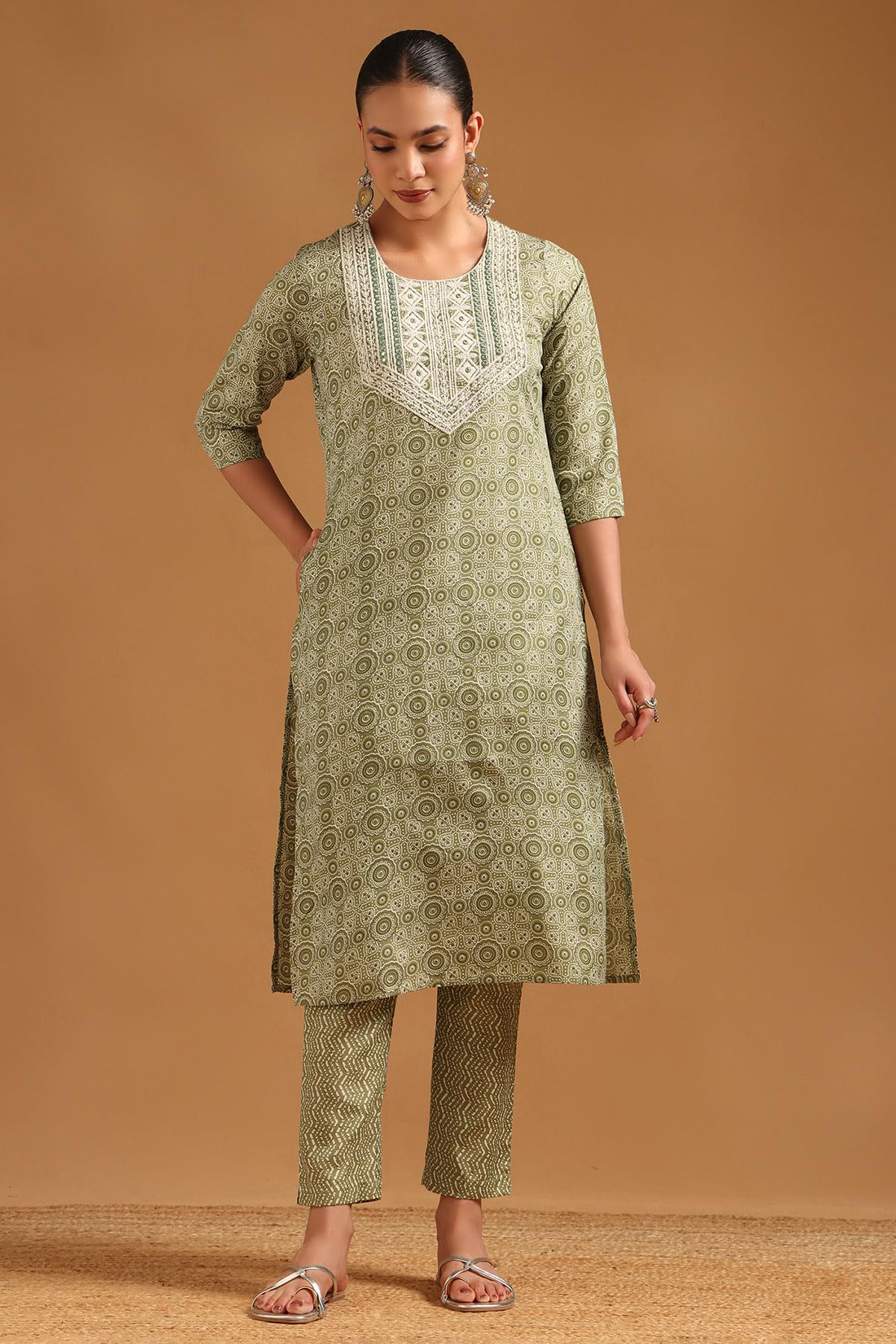 Soch Womens Green Polyester Ethnic Motifs Salwar Suit With Faux Mirror