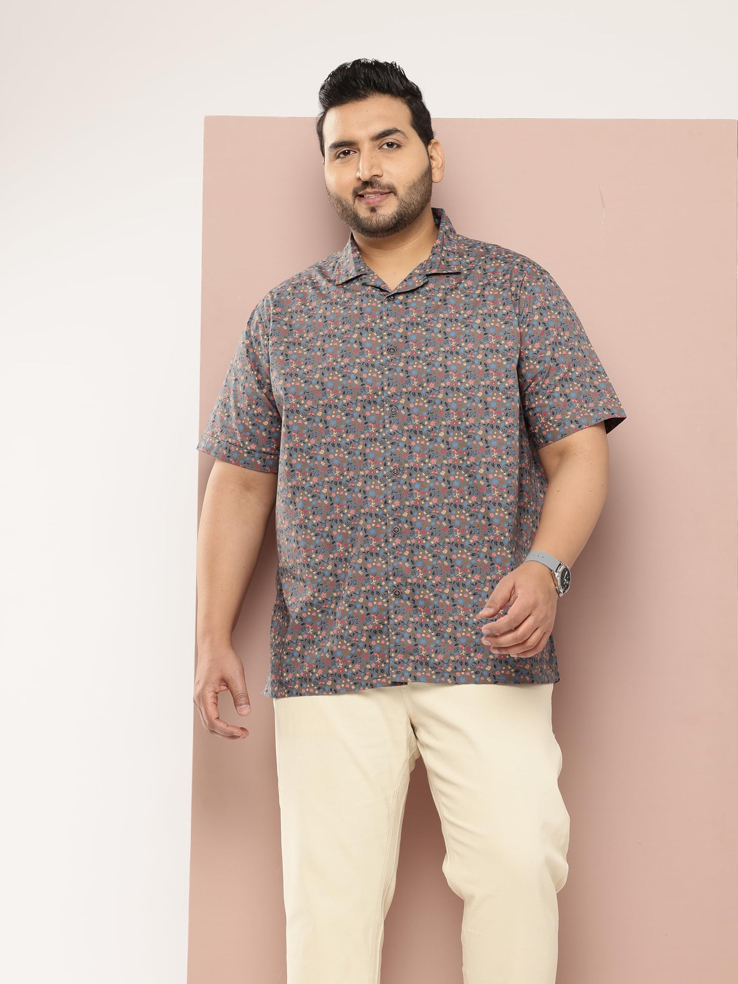 Thomas Scott Plus Size Premium Floral Printed Pure Cotton Casual Shirt(TS1474_Grey_4XL)