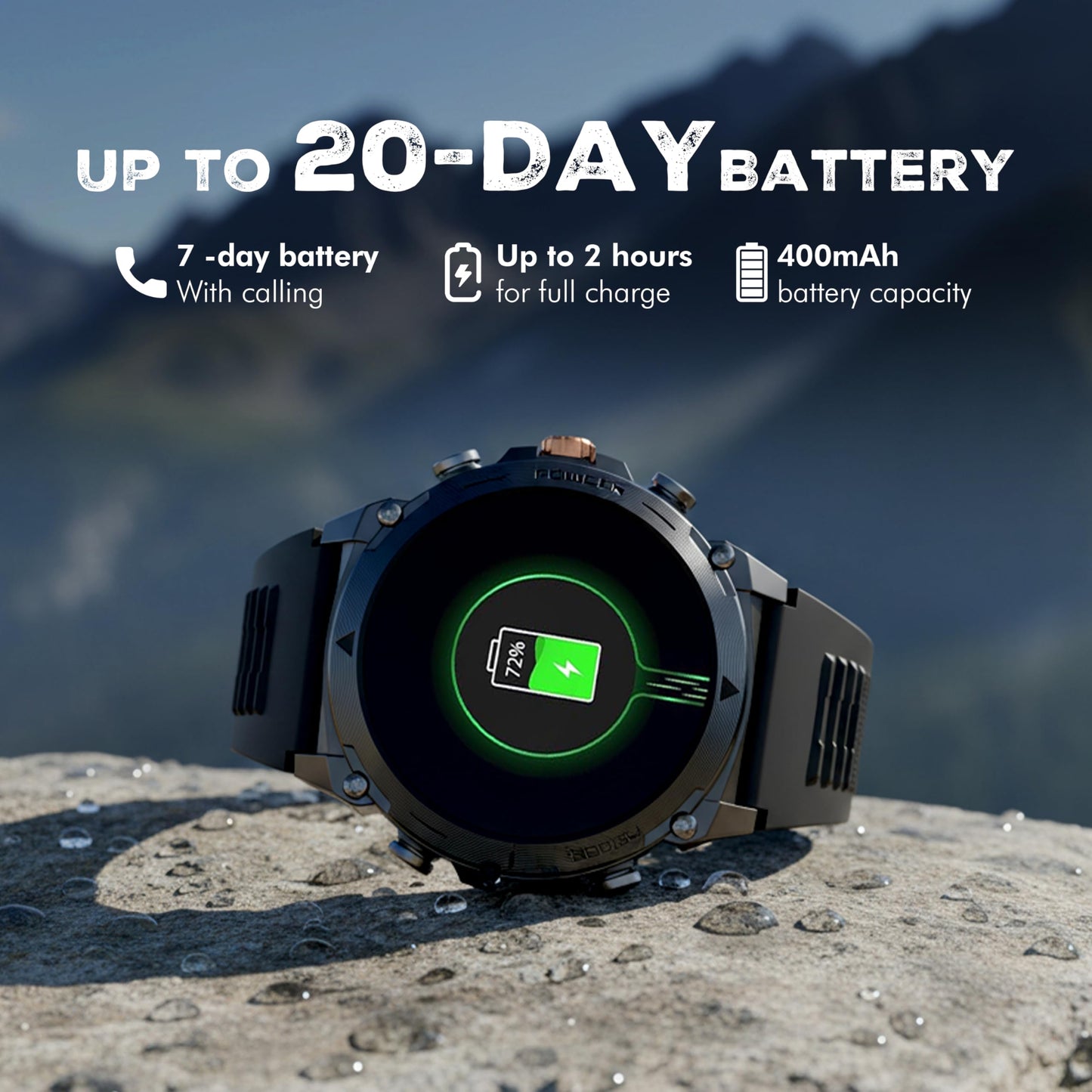 Nervfit Kinetic Pro2 Sports Smart Watch | 1.43'' TrueColor+ Super AMOLED with Always ON, High-Performance, Adventure Ready, Multi Sports Modes, BT Calling, Heart Rate, SpO2, BP, Music & Camera Control