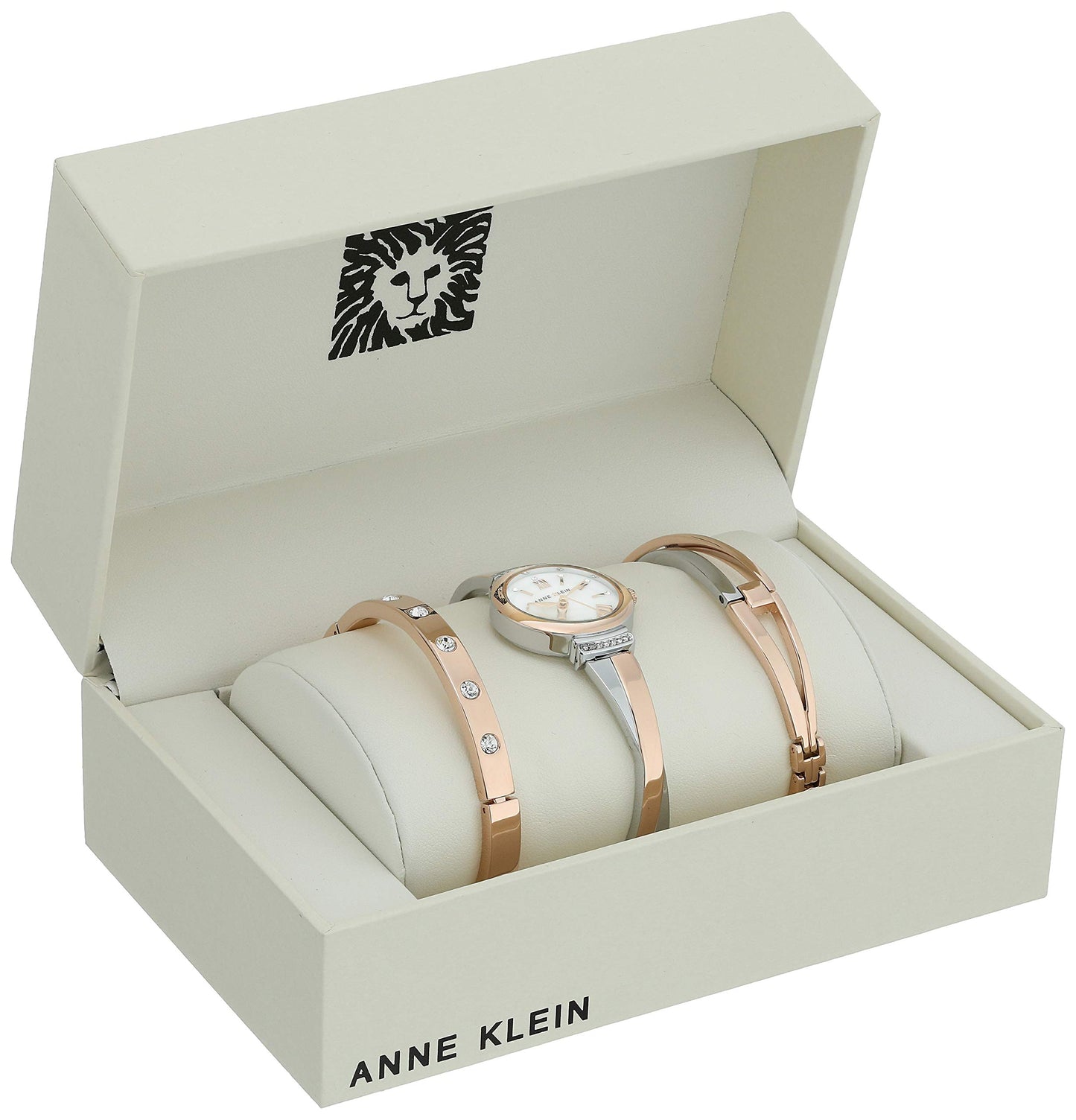 Anne Klein New York Swarovski Crystal Accented Rose Gold-Tone and Silver-Tone Analogue Women's Bangle Watch and Bracelet Set AK/2245RTST