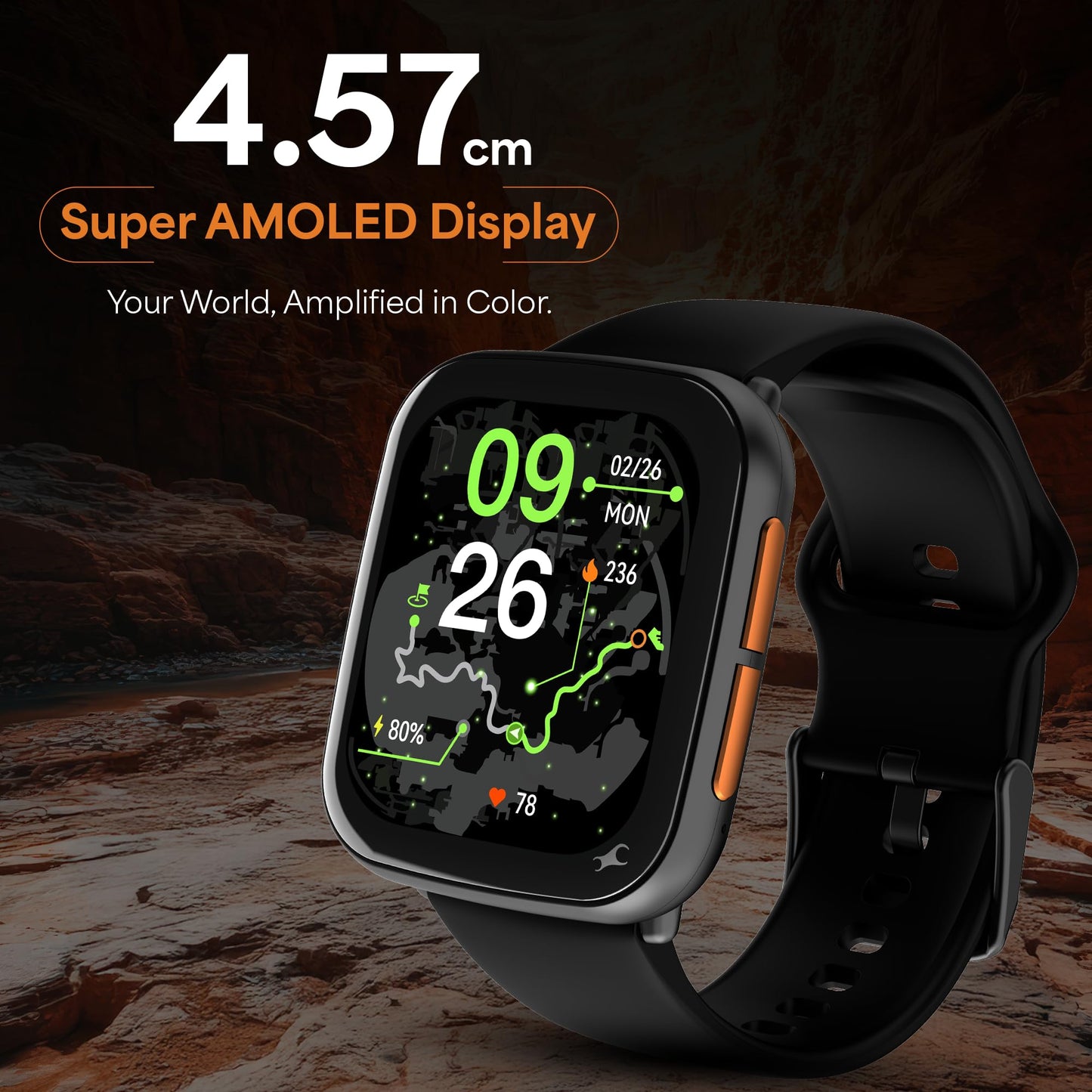 Fastrack Navstar 1.85" AMOLED Square Display Smart Watch with GPS, Offline Voice Command, AI Enabled, 100+ Sports Mode, BT Calling, IP68 Water Resistant Upto 5 Days Battery Life -Midnigt Blue