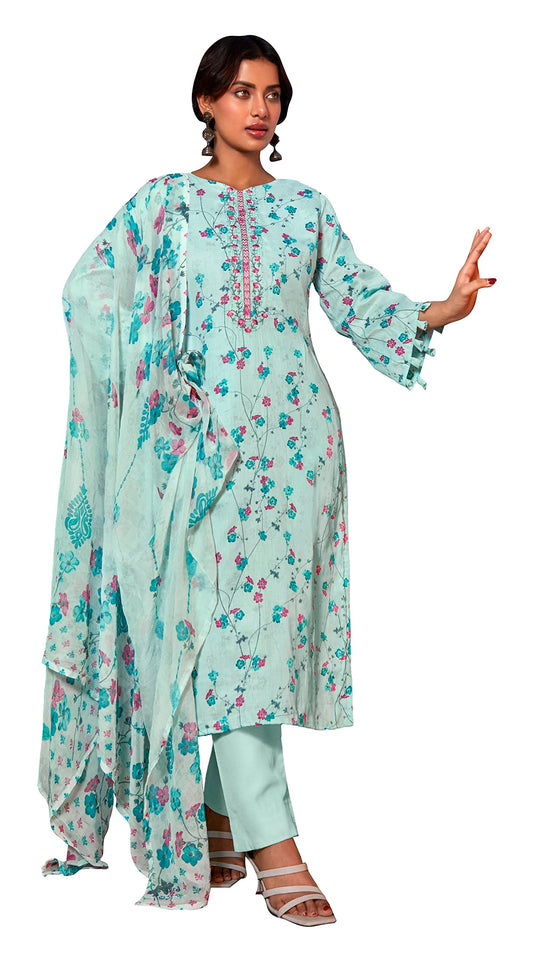 DRAVINAM Trends Unstitch Embroidered Women Kurta with Pant & Chiffon Dupatta