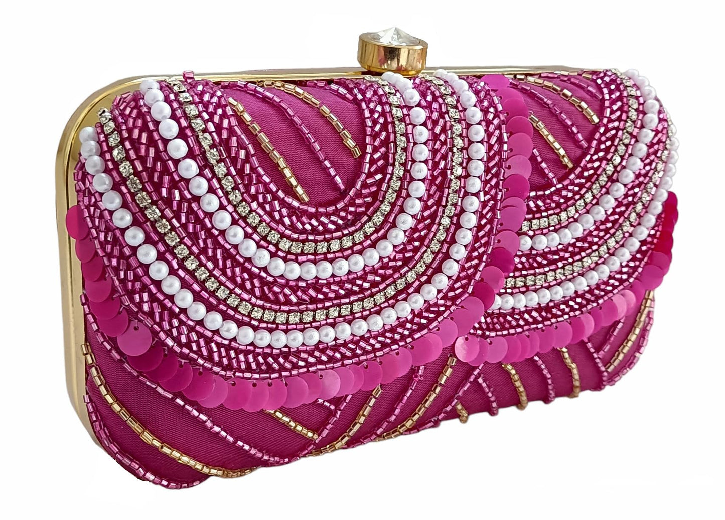 DUCHESS Women Hand Embroidered Sequins Box Clutch for Wedding Party (Pink)