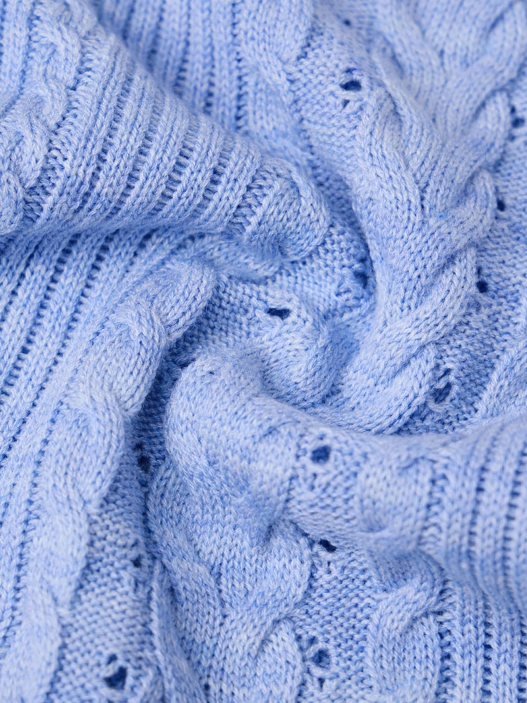 The Souled Store Cable-Knit Sweater: Periwinkle Women and Girls Full Sleeves Round Neck Light Blue Knitted Acrylic Regular Fit Ribbed Casual Lightweight Pullover Sweater