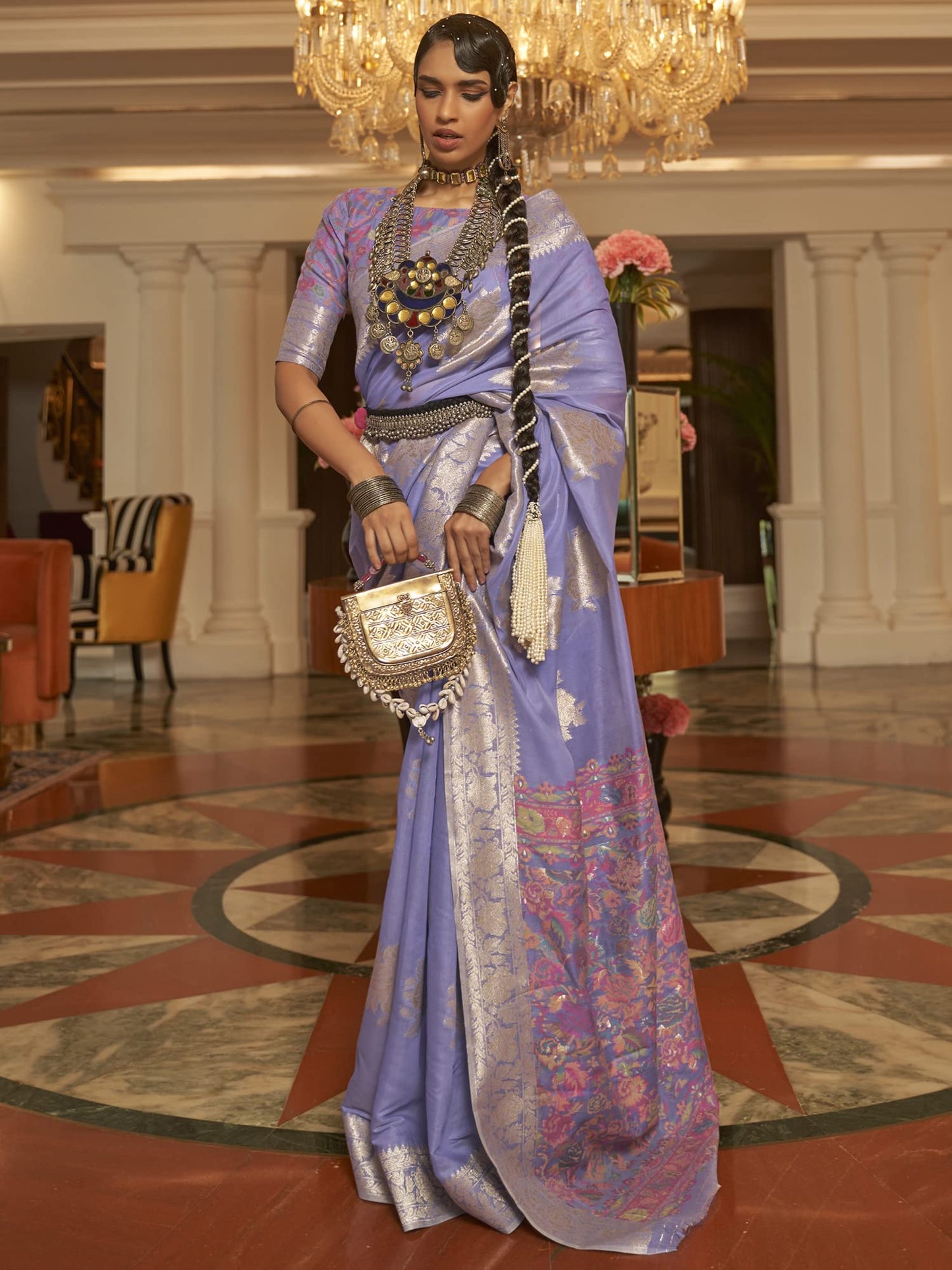 AKHILAM Women's Silk Blend Woven Design Saree With Unstitched Blouse Piece (Lavendar_KERAT272005_RJ)