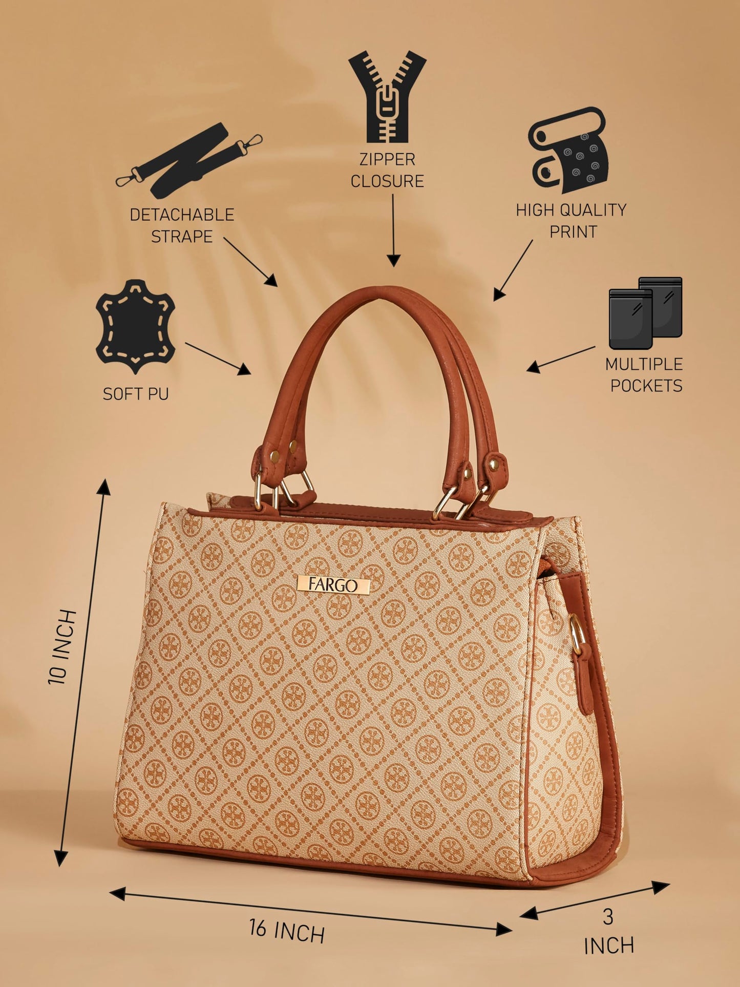 Fargo Stylish Handbag for Women Ladies purse for women & girls | Hand Bags for Women Stylish (Tan)