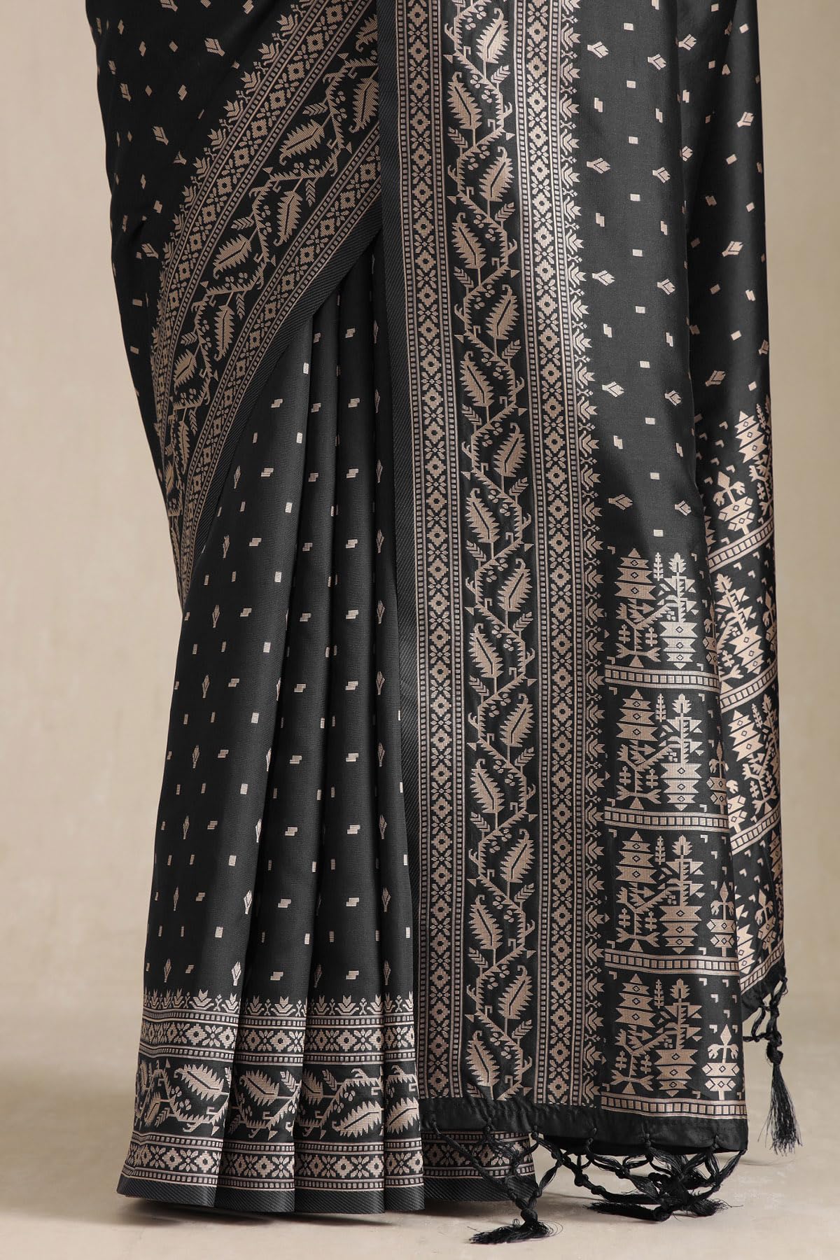 Soch Womens Black Tussar Woven Design Saree