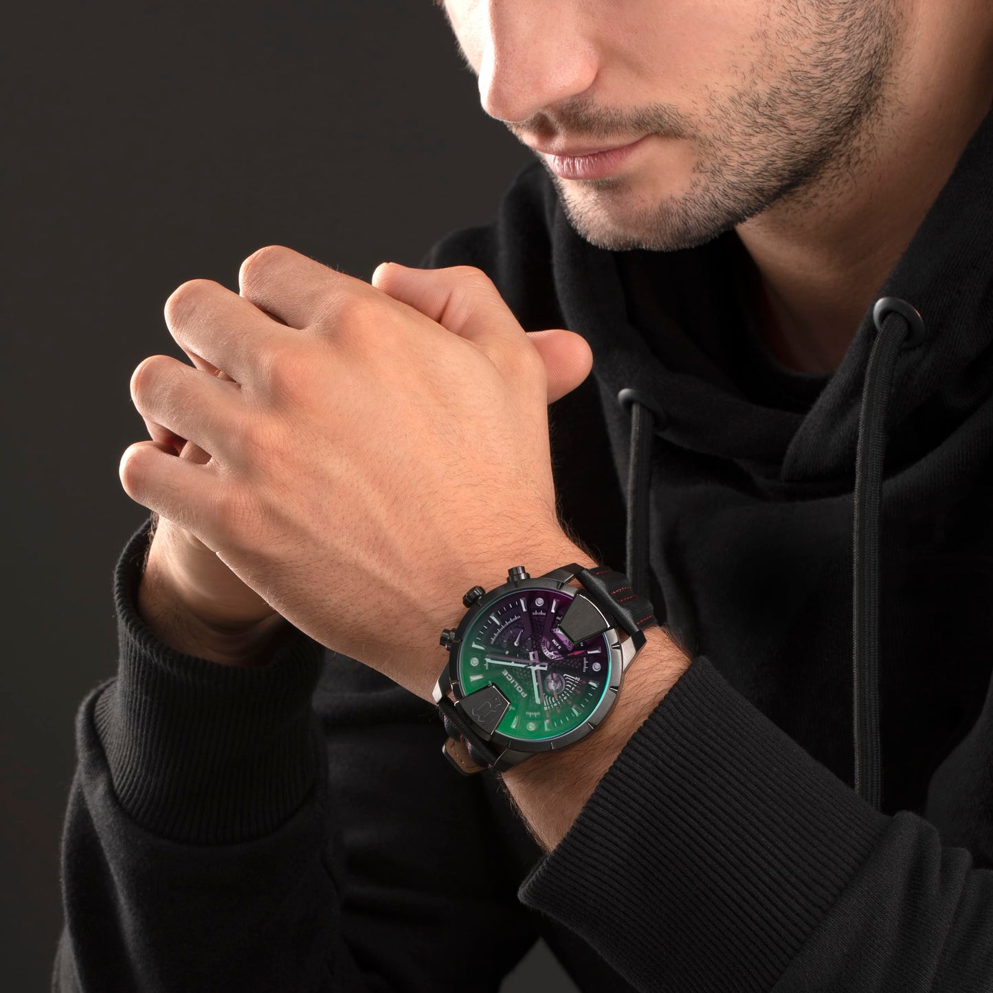 Police Quartz Multifunction Black DIAL Leather Strap Watch for Men-PLPEWJF2203704W