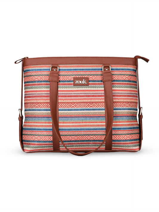 ZOUK Women's Office Bag With External Pocket and Double Handles Shoulder Strap | Assam Tapestry