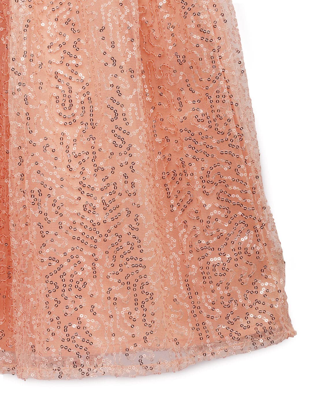 studio rasa Kids Girls Net Sequins Embroidered Gathered Skirt for Wedding Festive Party (GSC12204/3-4_Peach_3-4Y)