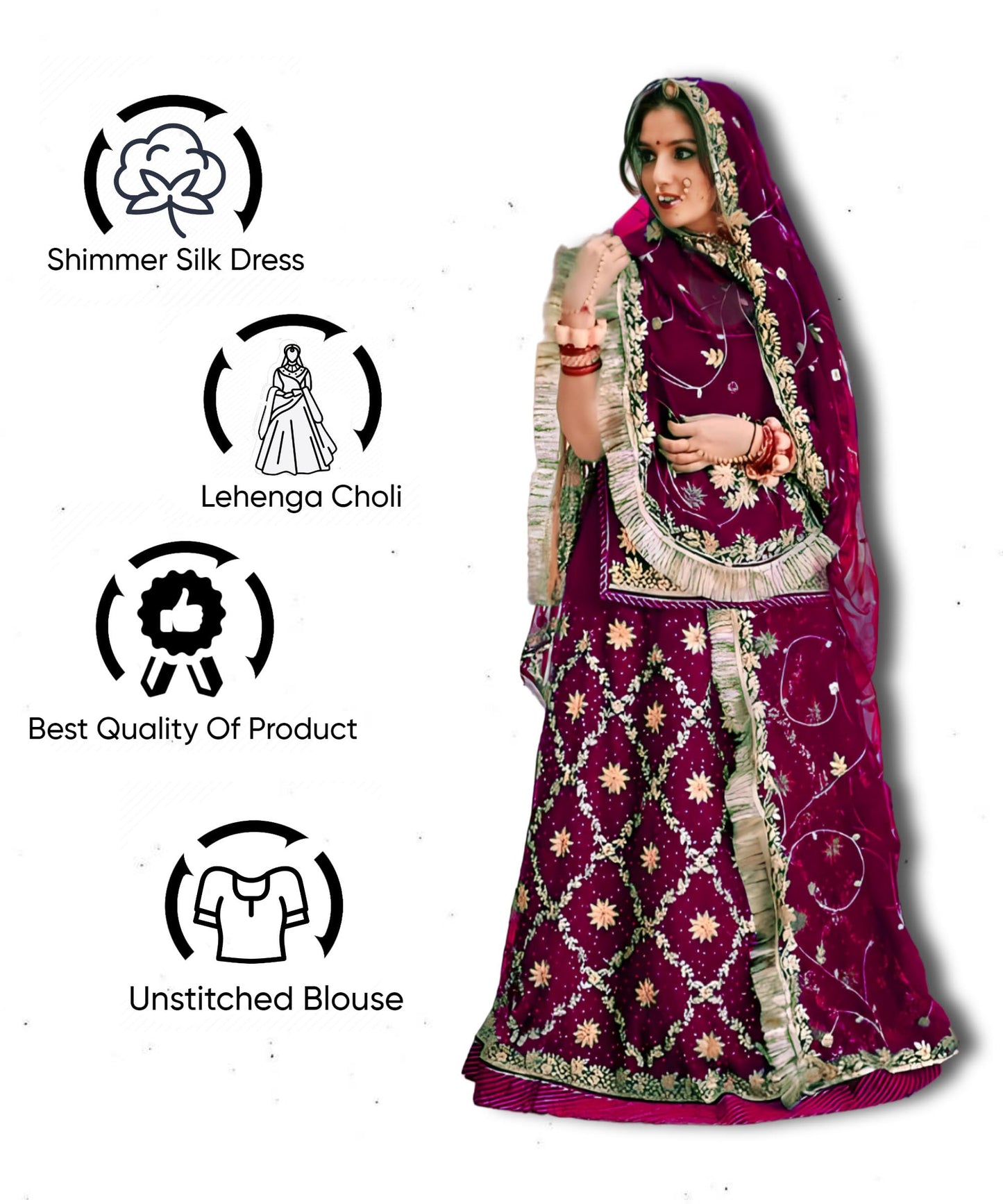 SHYAMLATA Women's Embroidered Shimmer Silk Ethnic wear Semi-stitched Rajasthani Lehenga Choli With Dupatta Set