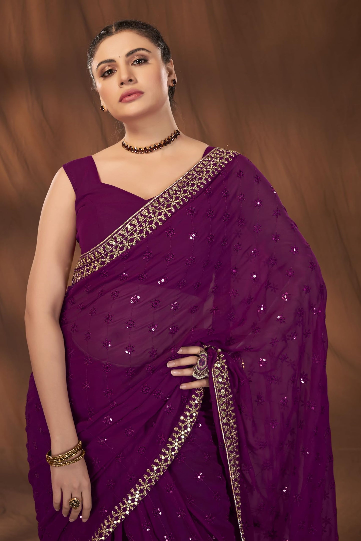 MANOHARI Most Trendy Sequance Georgette Purple Saree for women_MN1917
