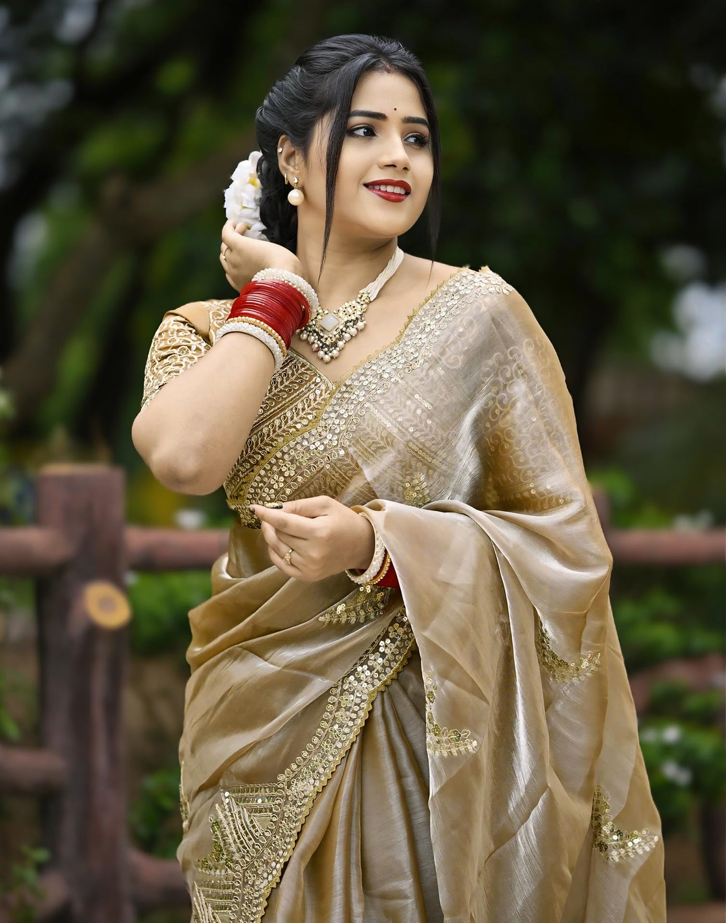 SIRIL Women's Silk Embroidered Saree With Unstitched Blouse Piece(4218S6634-Beige)