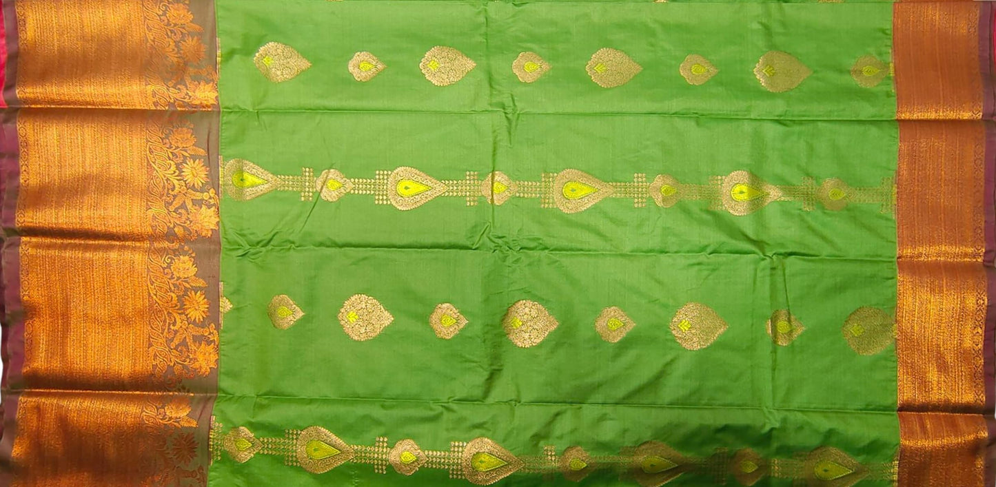 VFCollections Women's Kanchipuram Silk Pure Pattu Sarees – Deer Border with Blouse 1