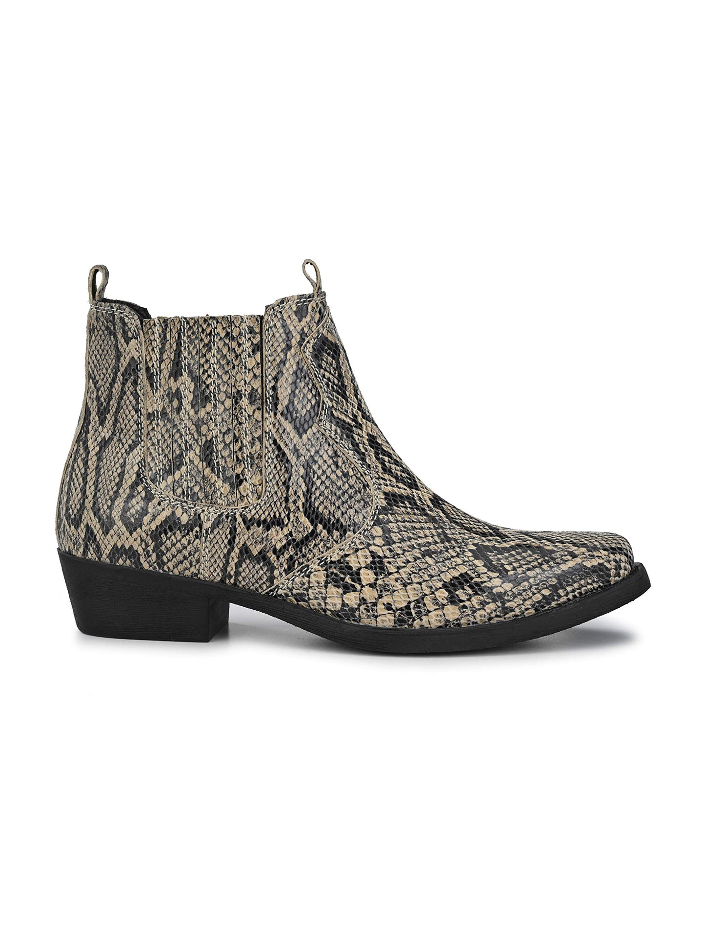 Delize Men's Grey Snake Printed Ankle Boots