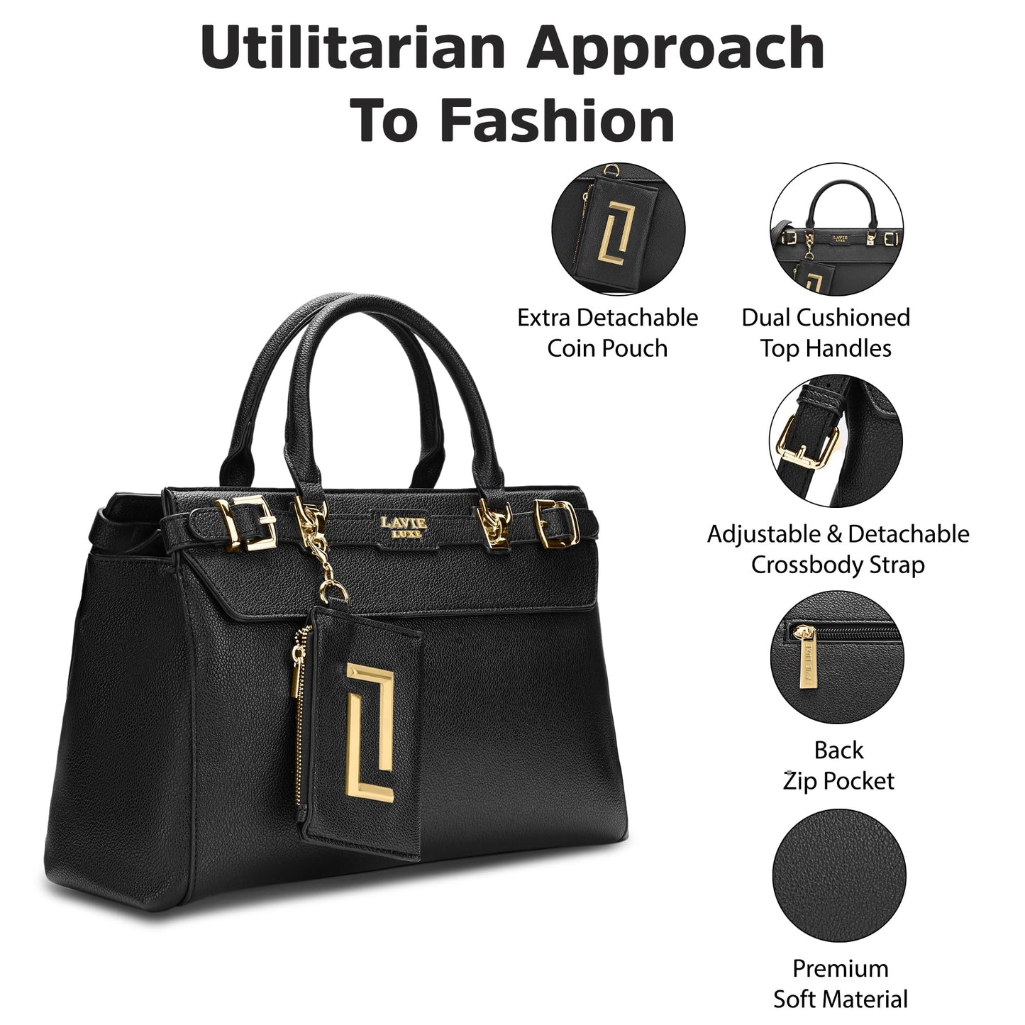 Lavie Luxe Women's Duo Cindy Horizontal Satchel Bag | Satchel Handbag For Work | Ladies Purse | Stylish Shoulder Bag | Gift For Women