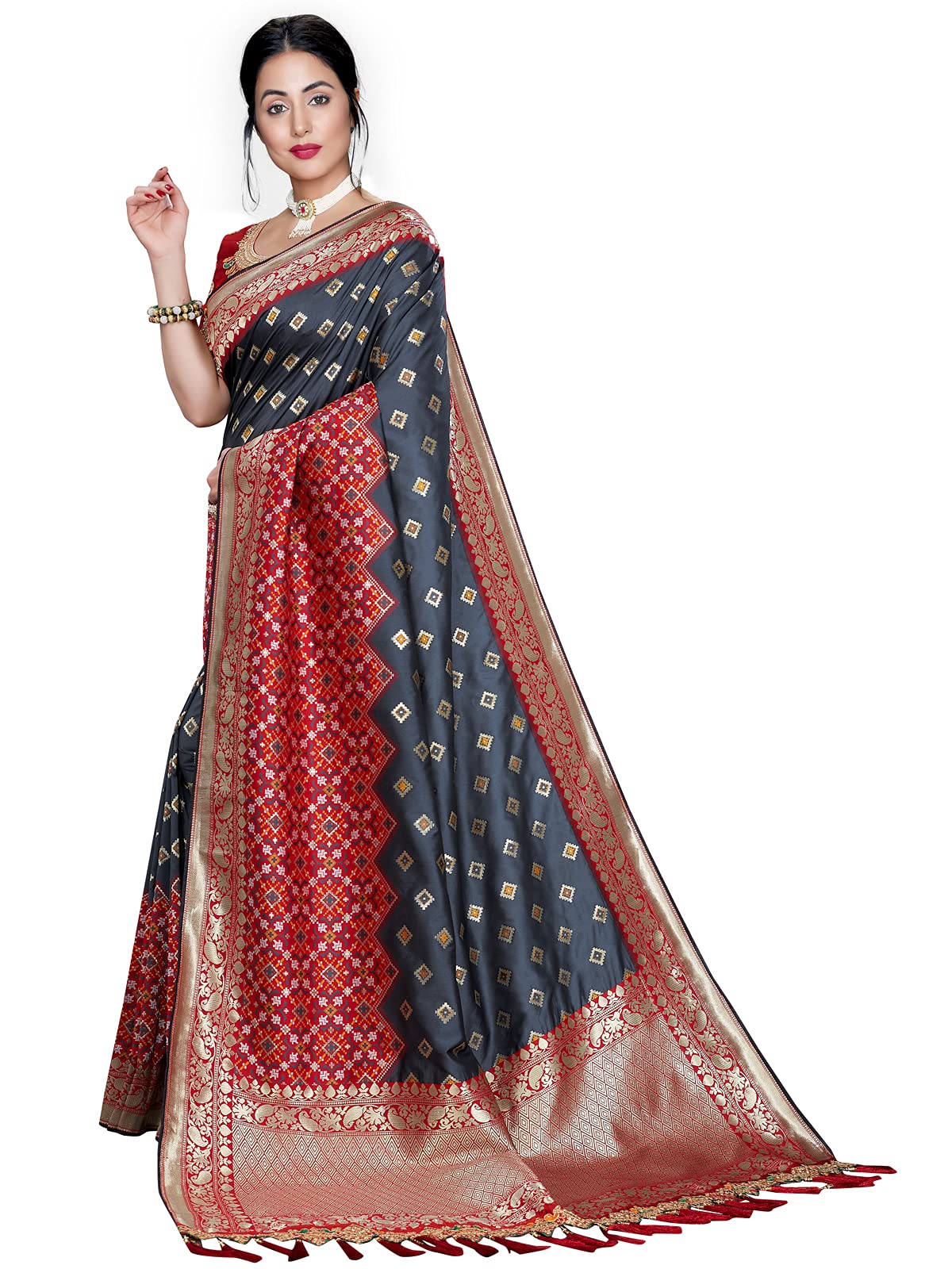 Satrani Women's Silk Saree (1712SH104_Grey)