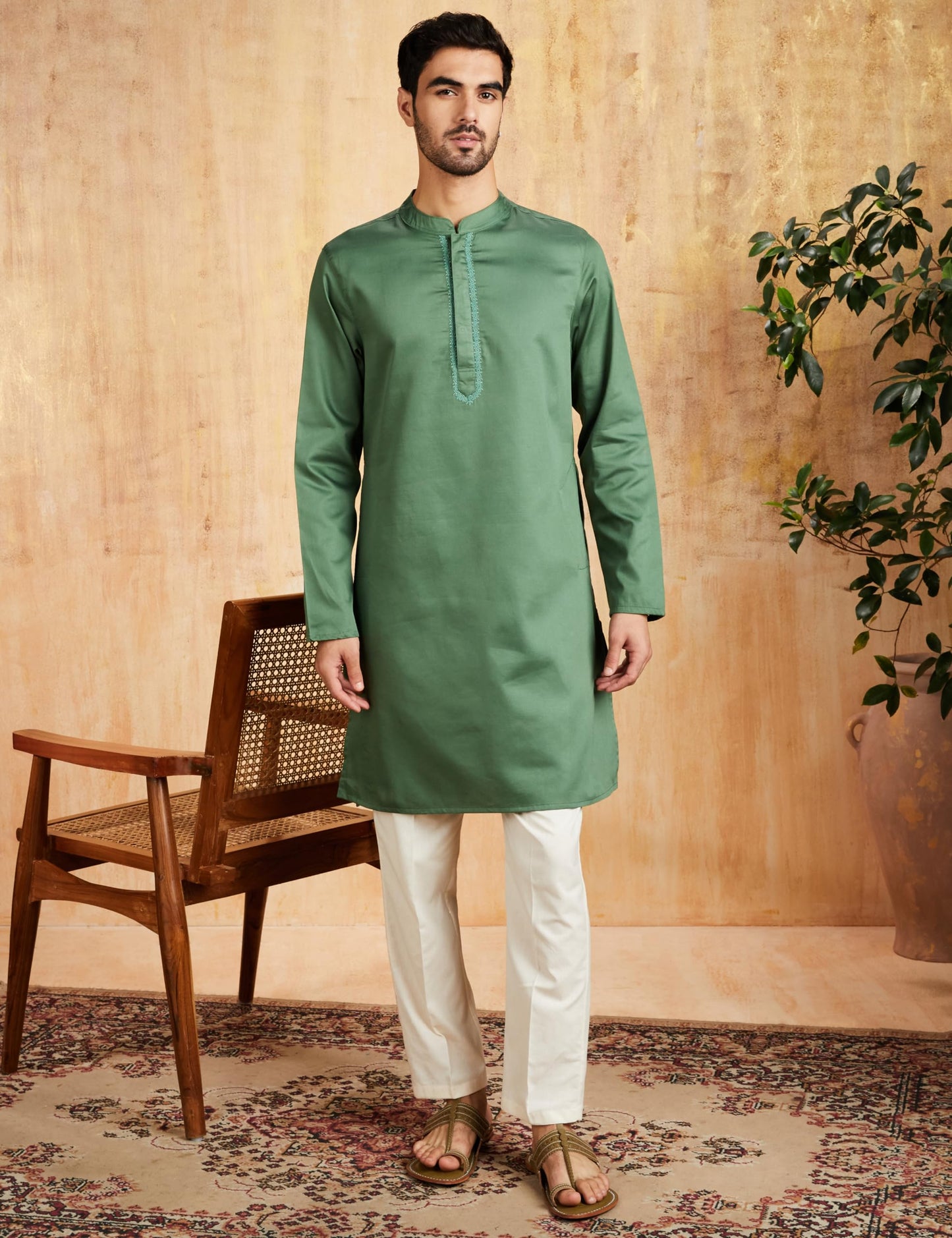 Amazon Brand - Symbol Casual Men's Kurta (SYMETHLKUR-6_Capu Olive_4XL)
