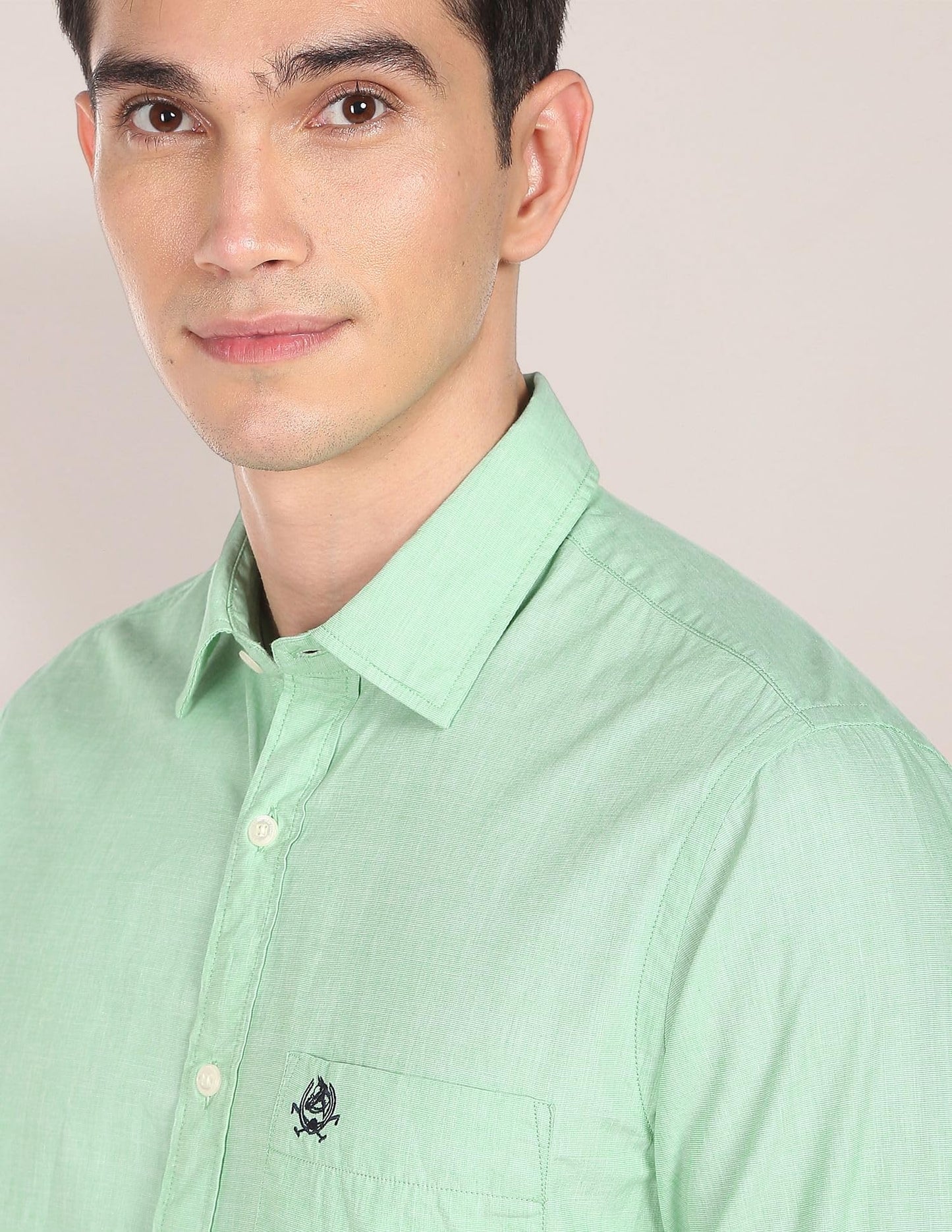 U.S. POLO ASSN. Men's Solid Spread Collar Premium Cotton Tailored Fit Shirt (USSHTR0004_Green_L)