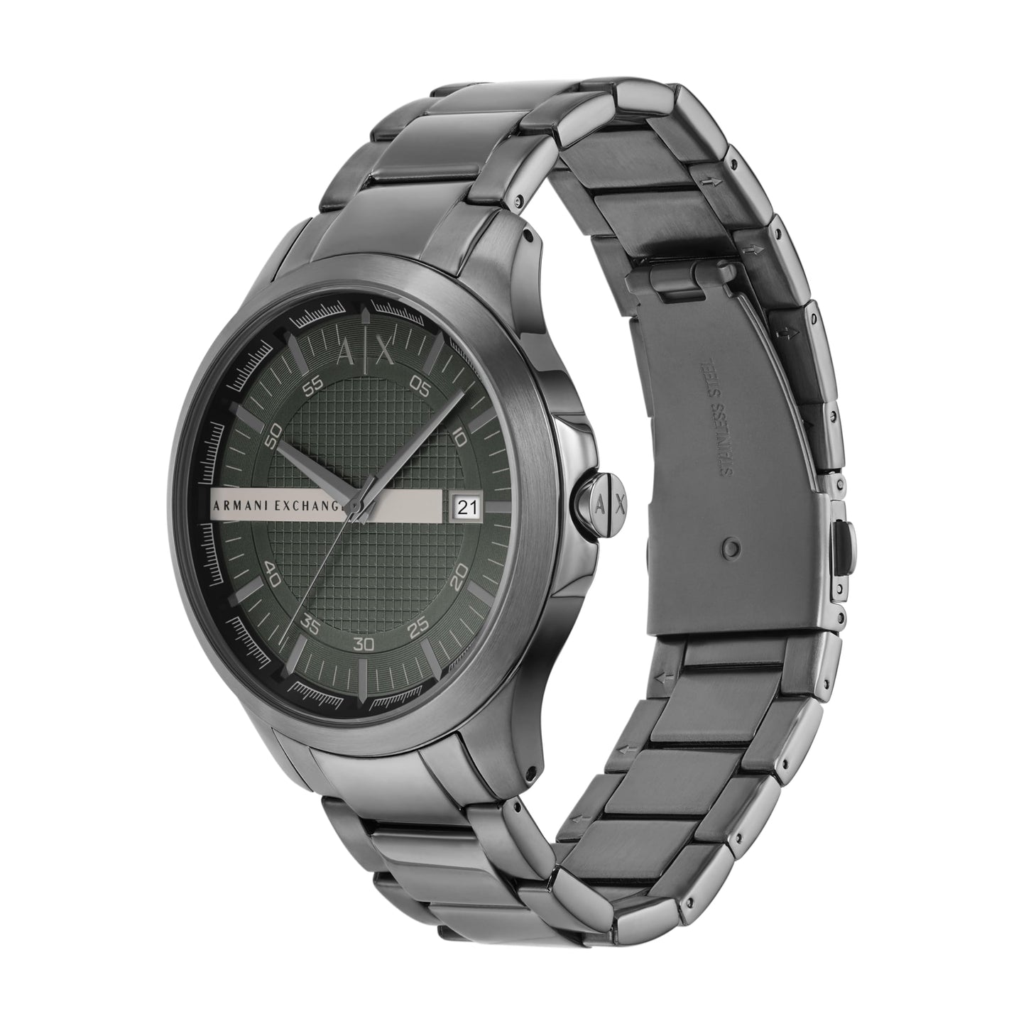 Armani Exchange Stainless Steel Analog Green Dial Men's Watch-Ax2455, Band Color:Gray